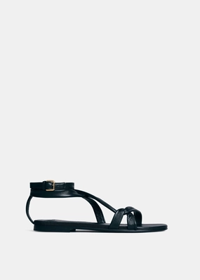 Ready For Change Asymmetric Leather Sandal In Black