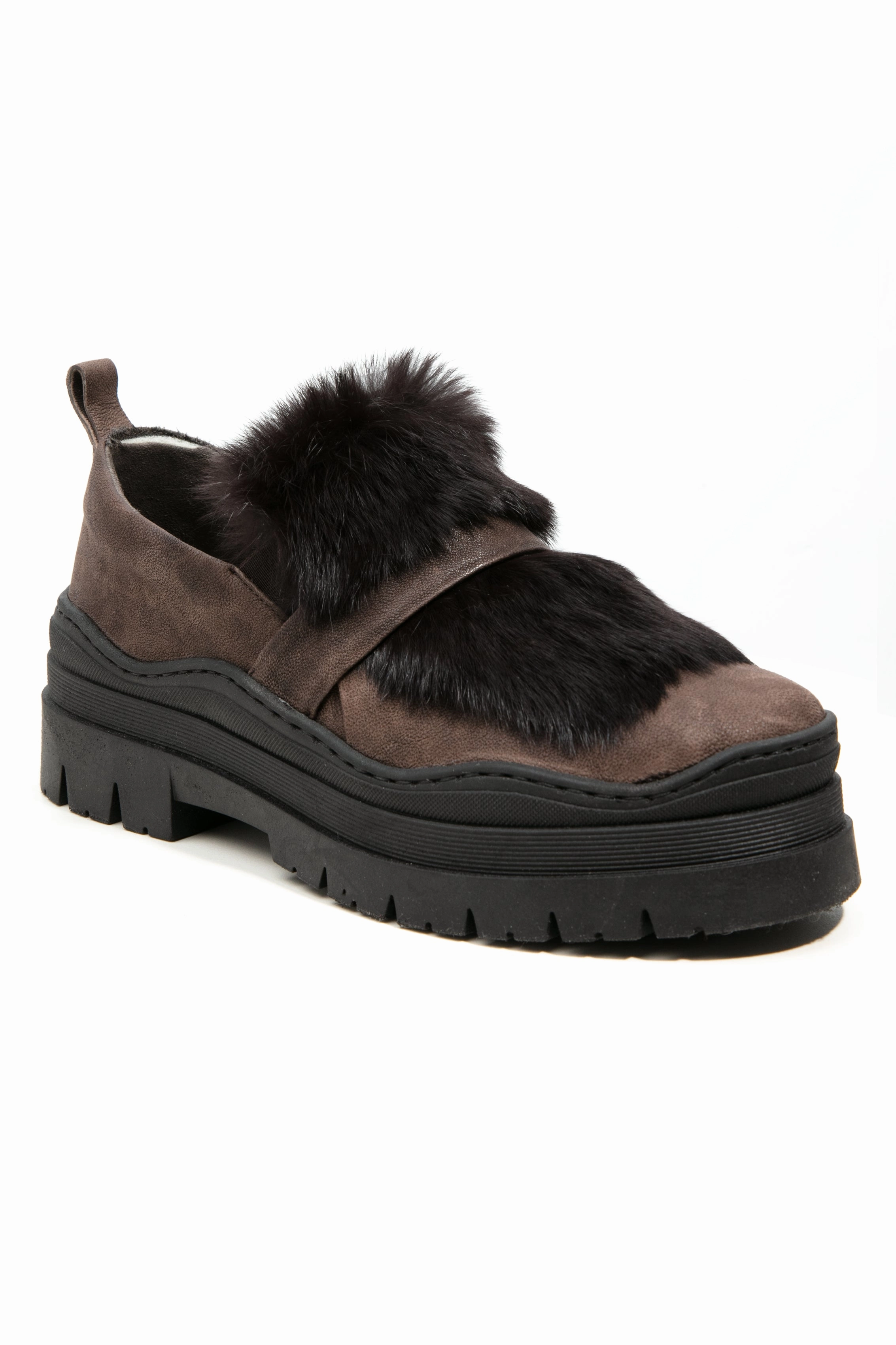 Express Yourself Grattato Leather Loafer With Fur In Moro