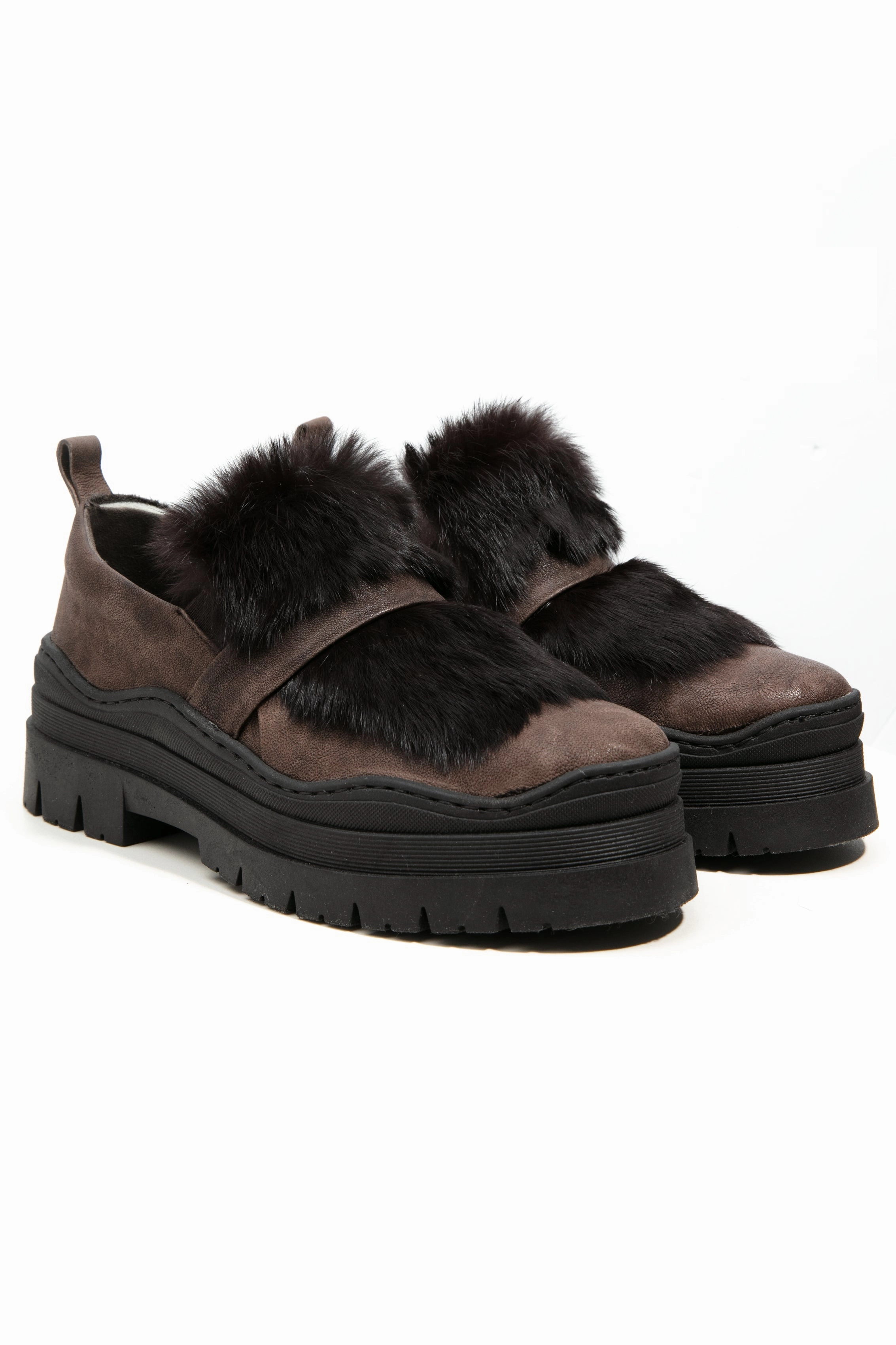 Grattato Leather Loafer With Fur In Moro Quiet City Style City-Form