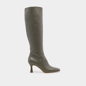 Refined Minimalism Gyra Wide Calf Boots Dark Olive Leather