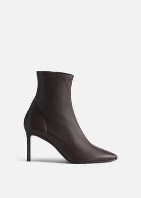 Heeled Leather Sock Bootie In Chocolate Unified Fit