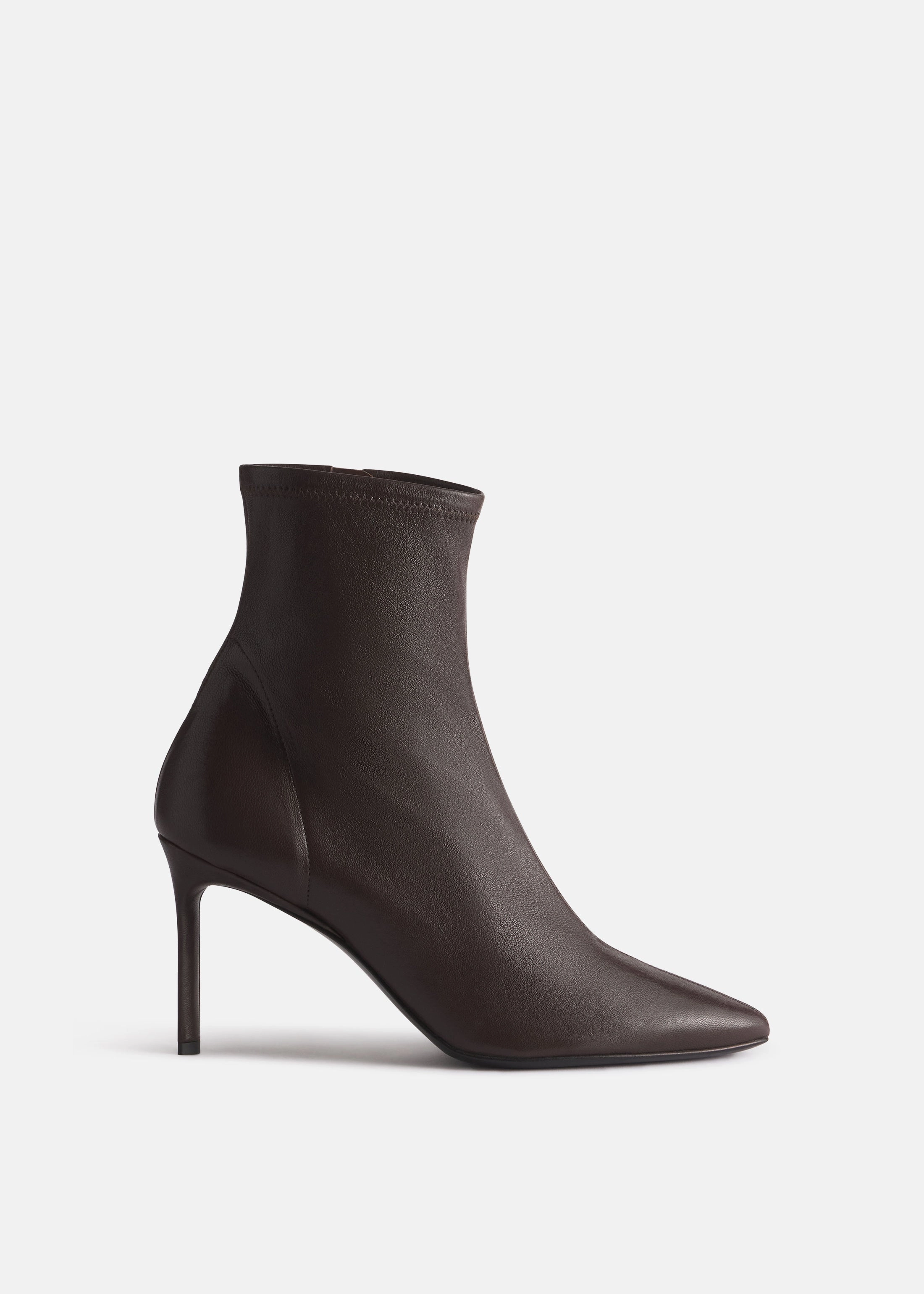 Heeled Leather Sock Bootie In Chocolate Unified Fit