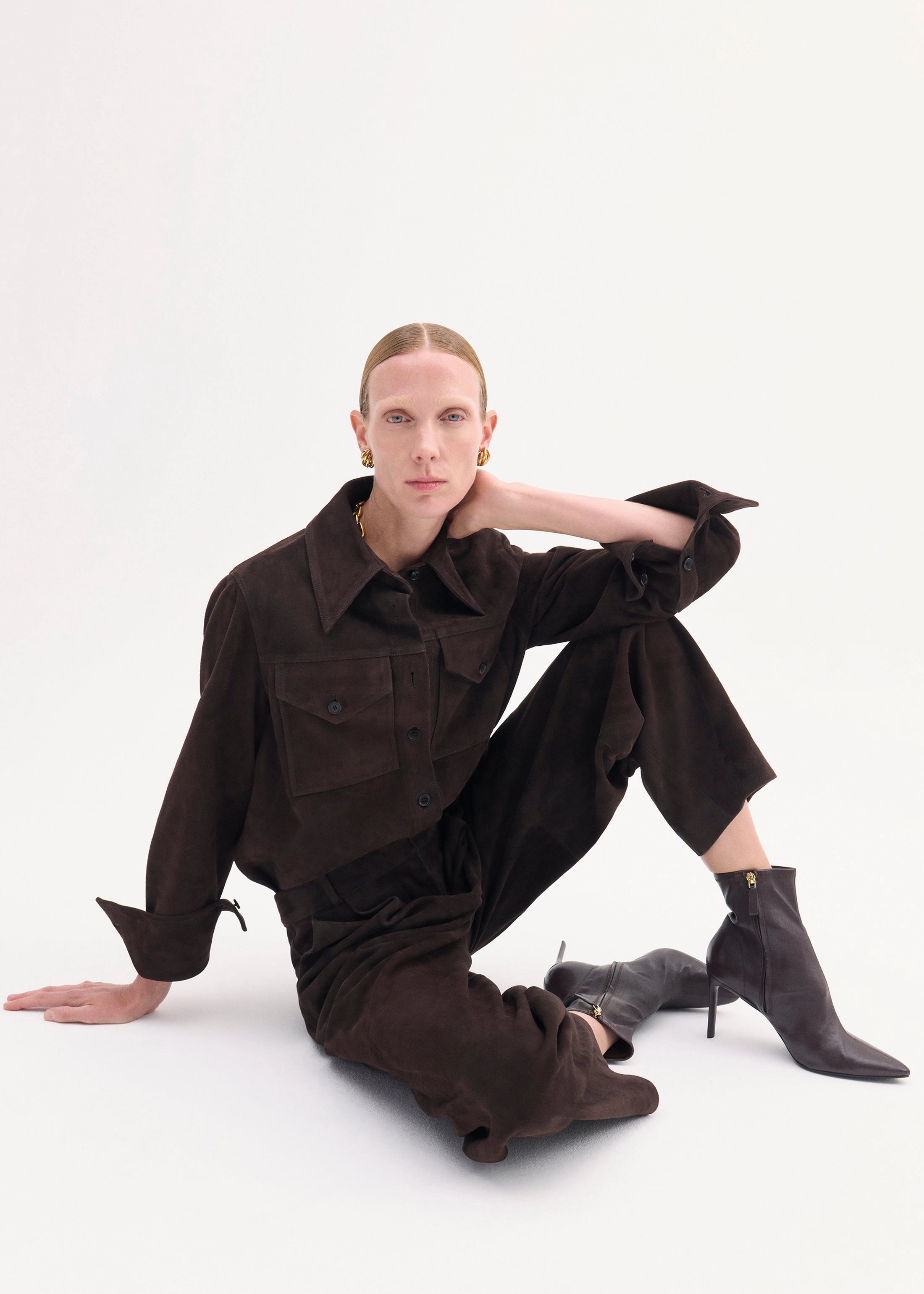 Heeled Leather Sock Bootie In Chocolate City-Fit Fluid-Form Design