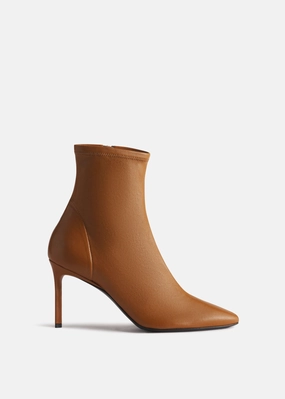 Heeled Leather Sock Bootie In Cognac Modern Motionwear Calm Aesthetic