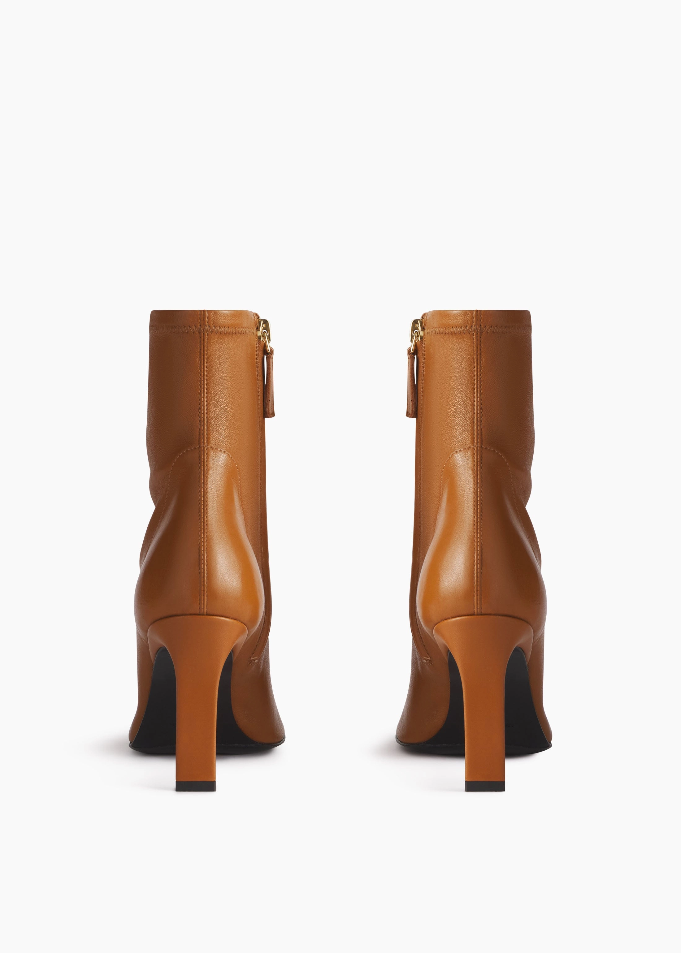 Heeled Leather Sock Bootie In Cognac Clarity In Motion