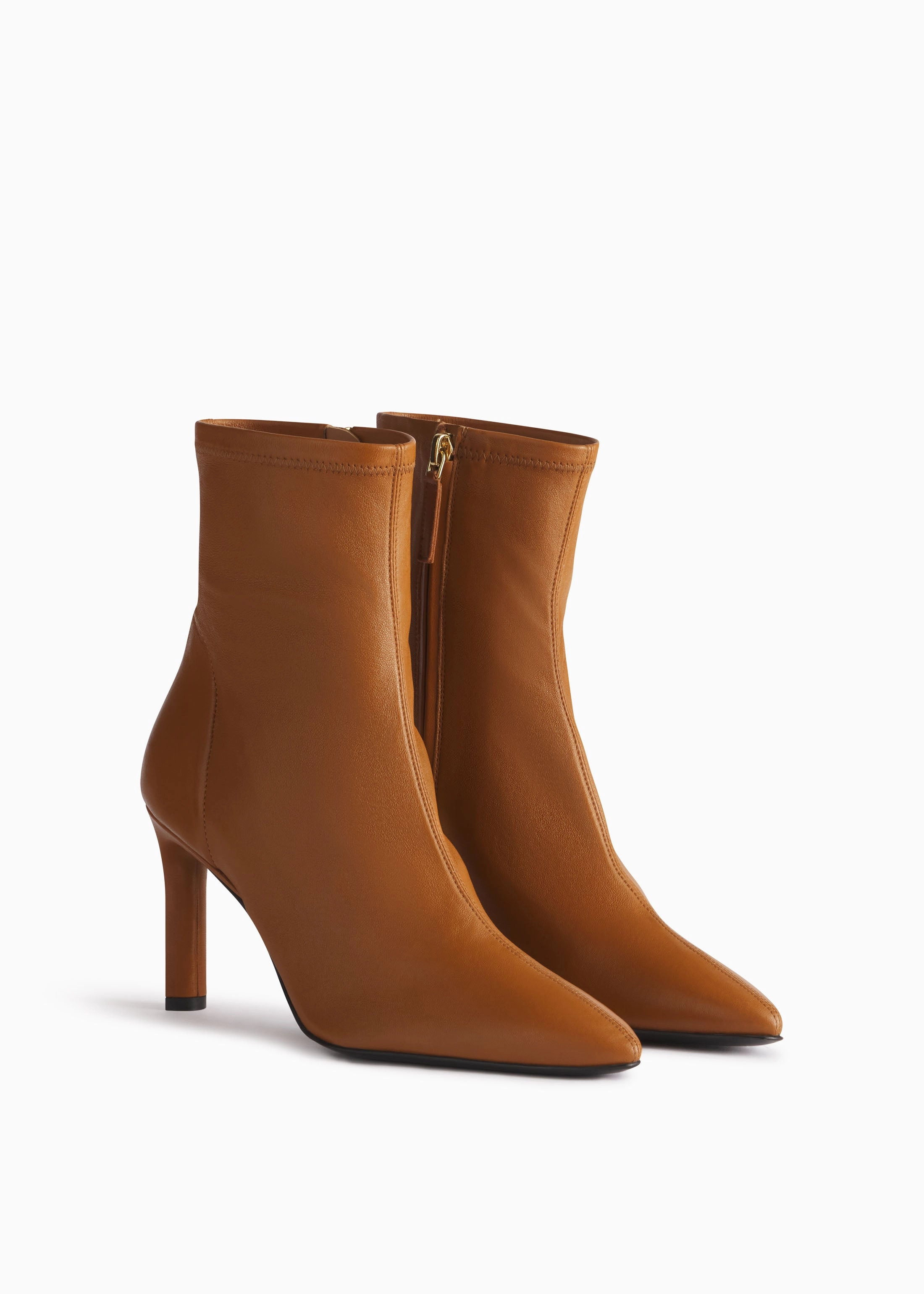 Grounded Luxury Heeled Leather Sock Bootie In Cognac