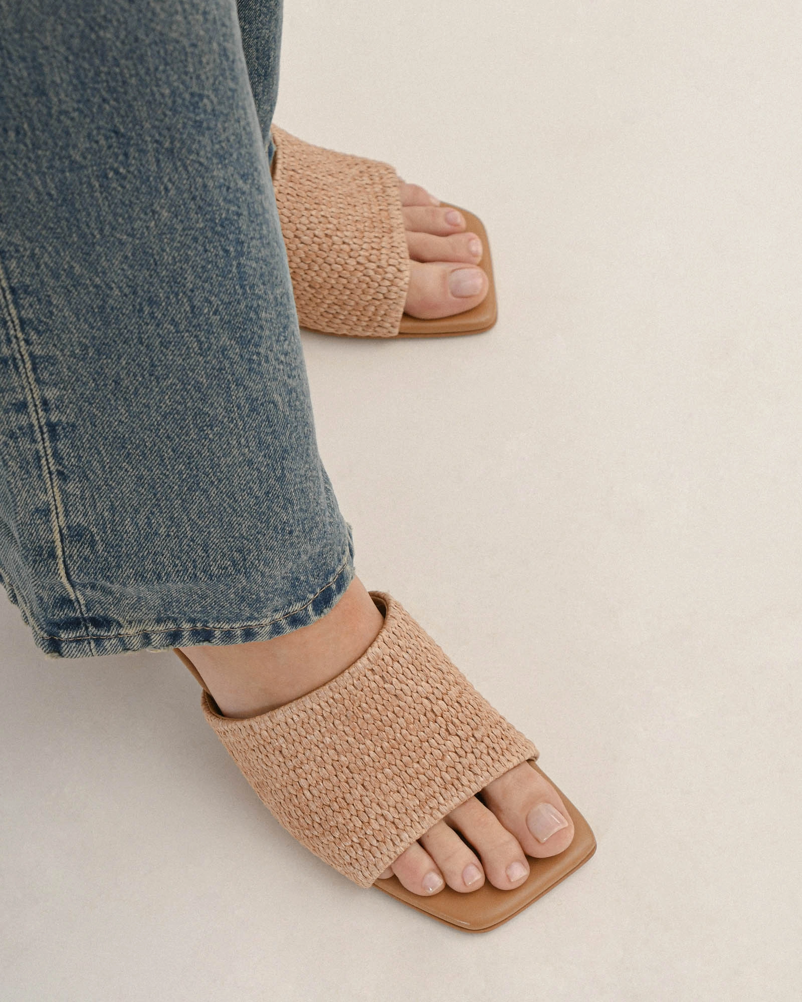The New Essential Herbie Mid Heel Sandals Tan Raffia