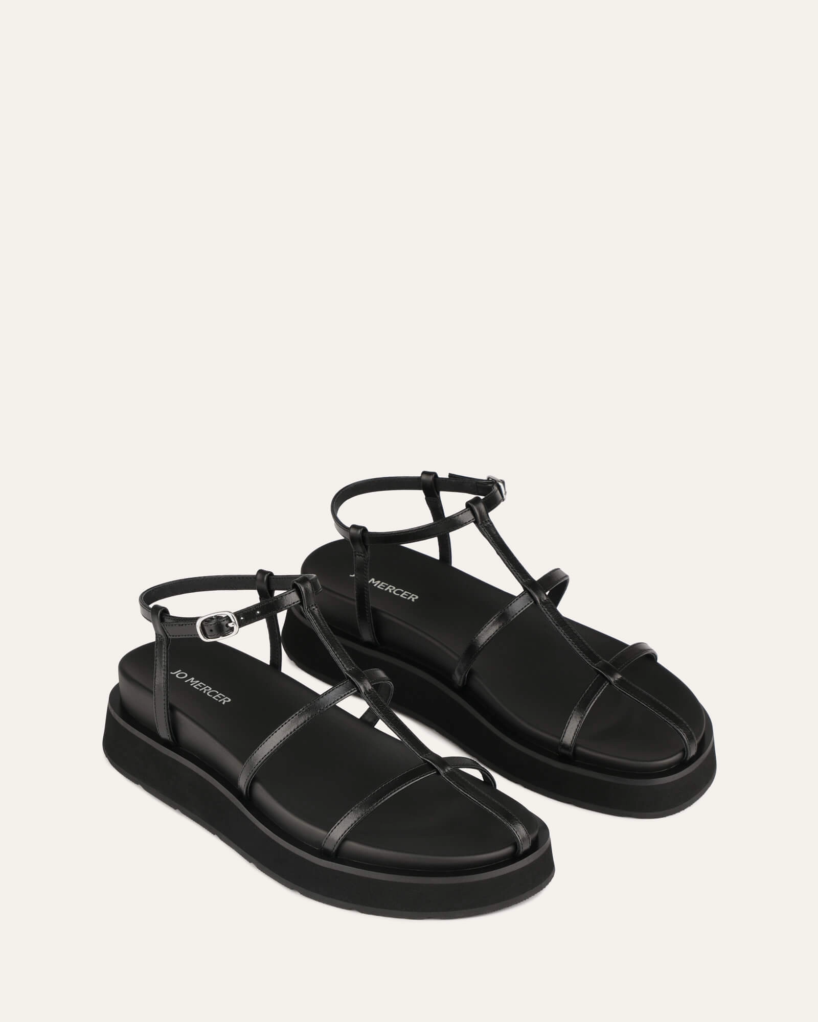 Mina Flat Sandals Black Leather Crafted Now