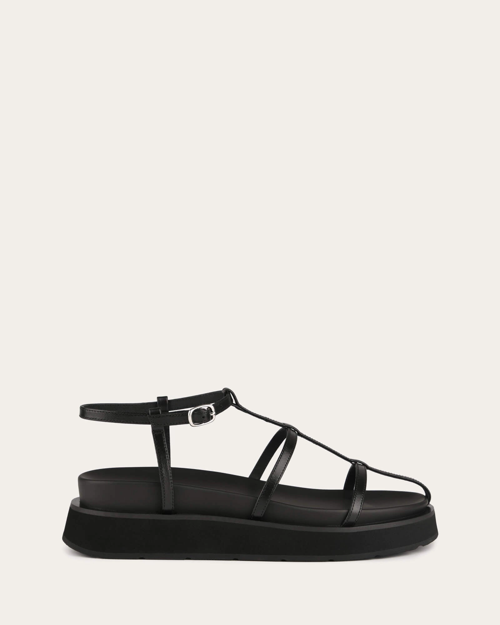 Mina Flat Sandals Black Leather Movement-Inspired Your Daily Vibe