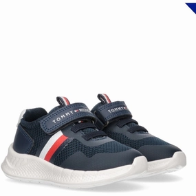 Tommy Hilfiger Stripes Low Cut Lace-Up Velcro Sneaker Blue/White Refined Chill