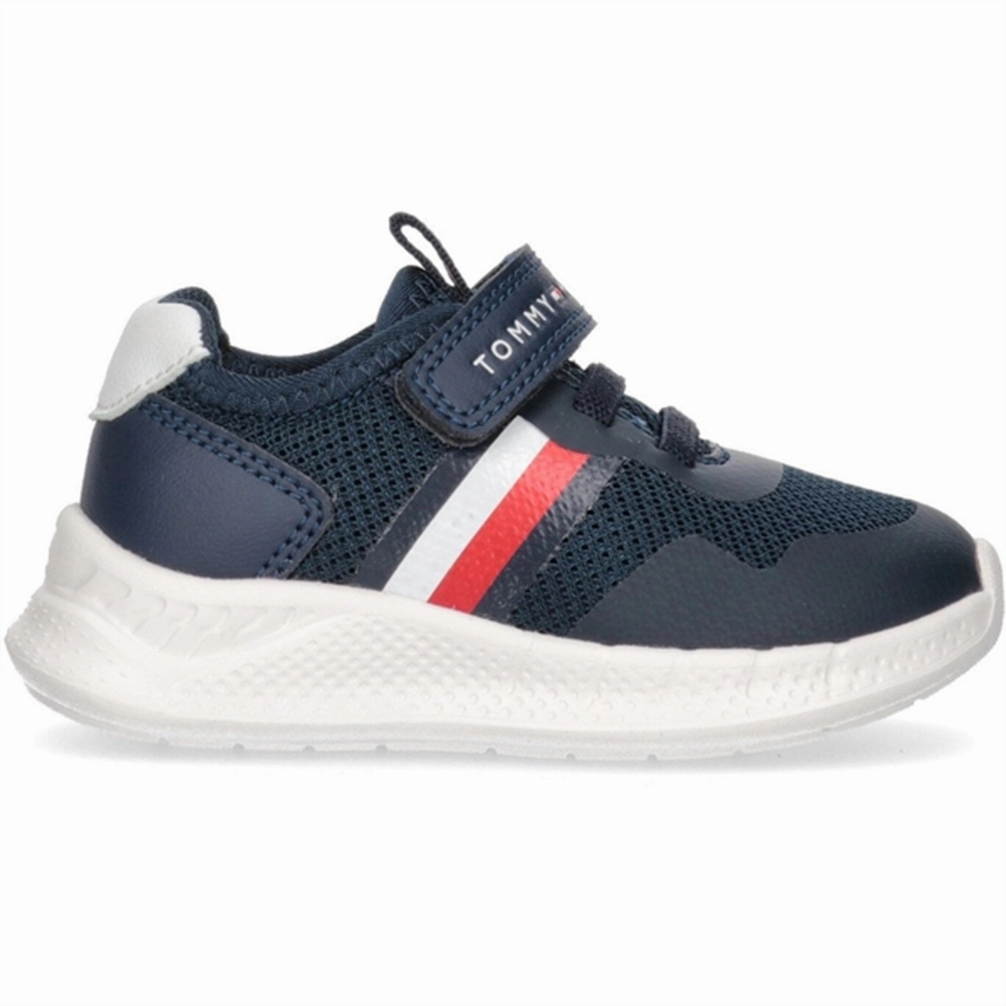 Utility In Style Tommy Hilfiger Stripes Low Cut Lace-Up Velcro Sneaker Blue/White