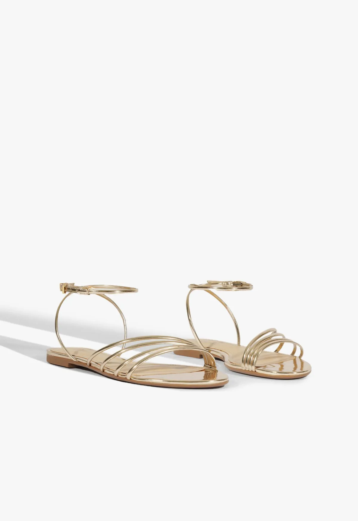 Inez Gold Leather Flat Sandal Style In Balance Quiet Fit