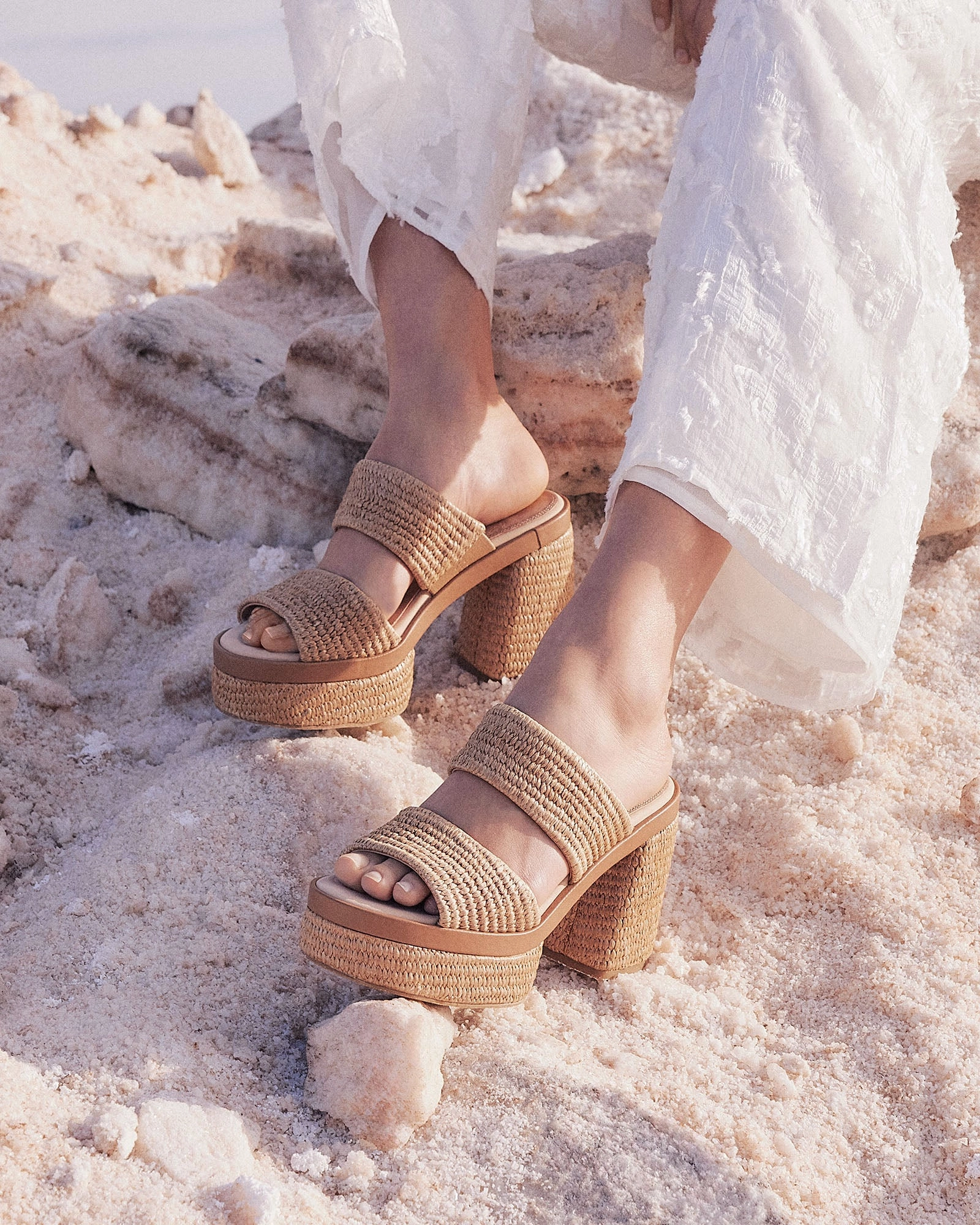 Felicity High Heel Platform Sandals Tan Raffia Form-Light Fit Calm Crafted