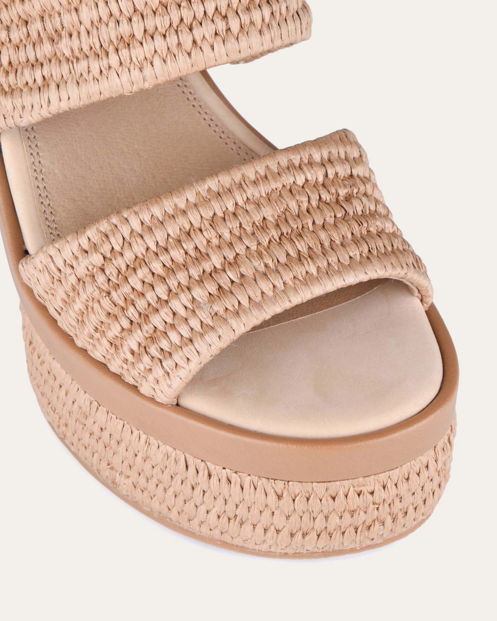 Felicity High Heel Platform Sandals Tan Raffia Go With Flow