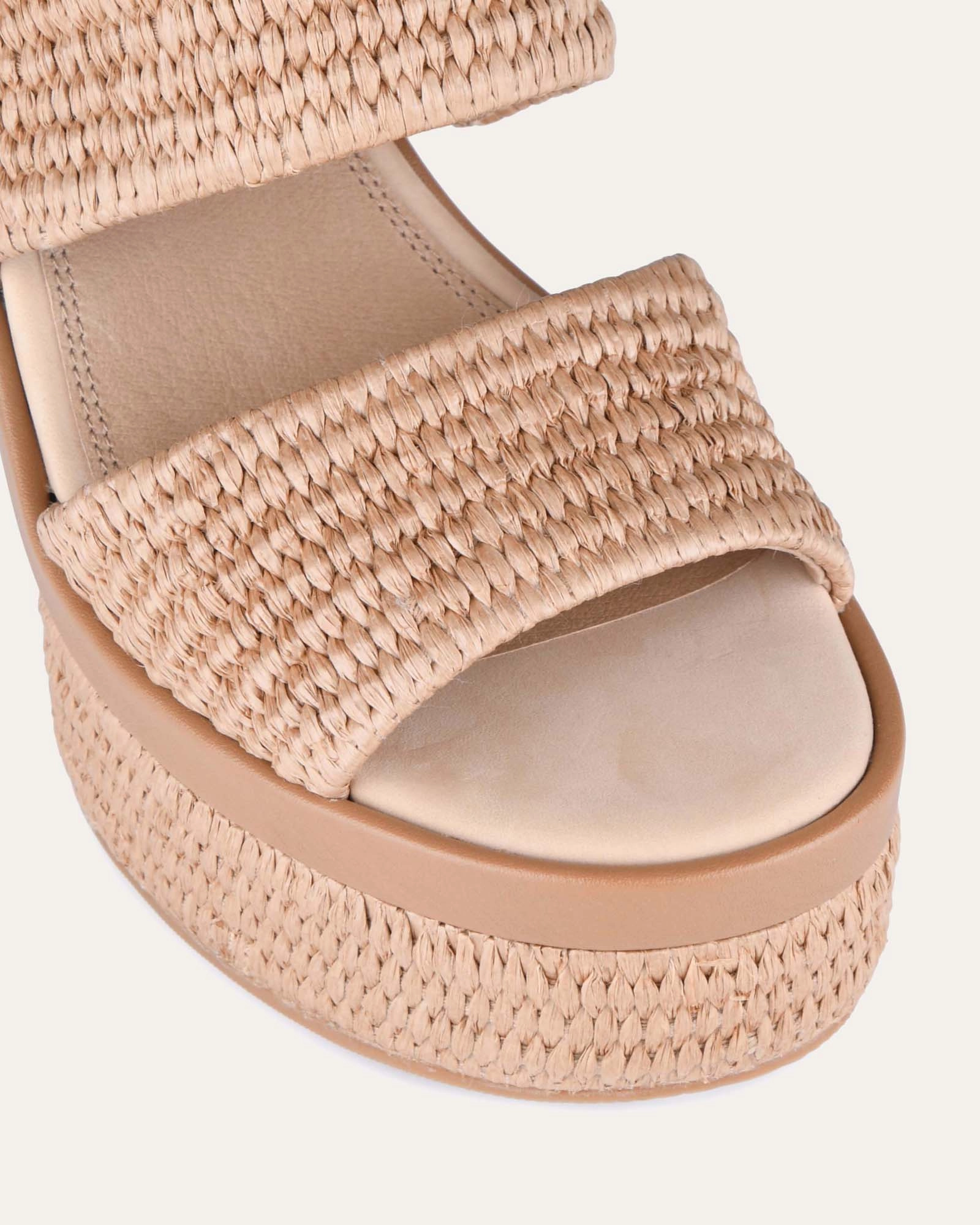 City-Fit Felicity High Heel Platform Sandals Tan Raffia