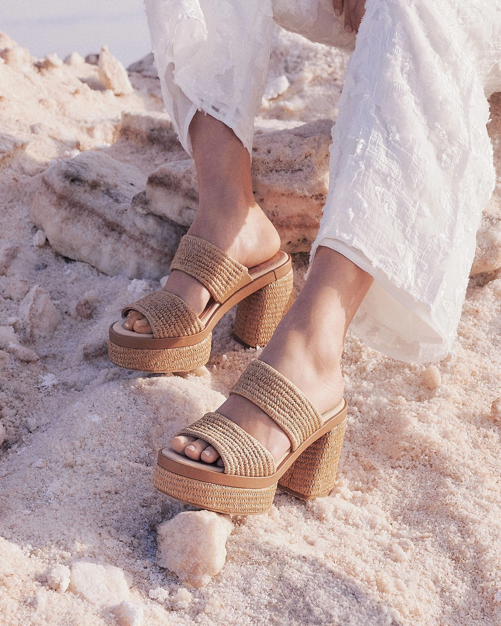 Felicity High Heel Platform Sandals Tan Raffia Modular Motionwear