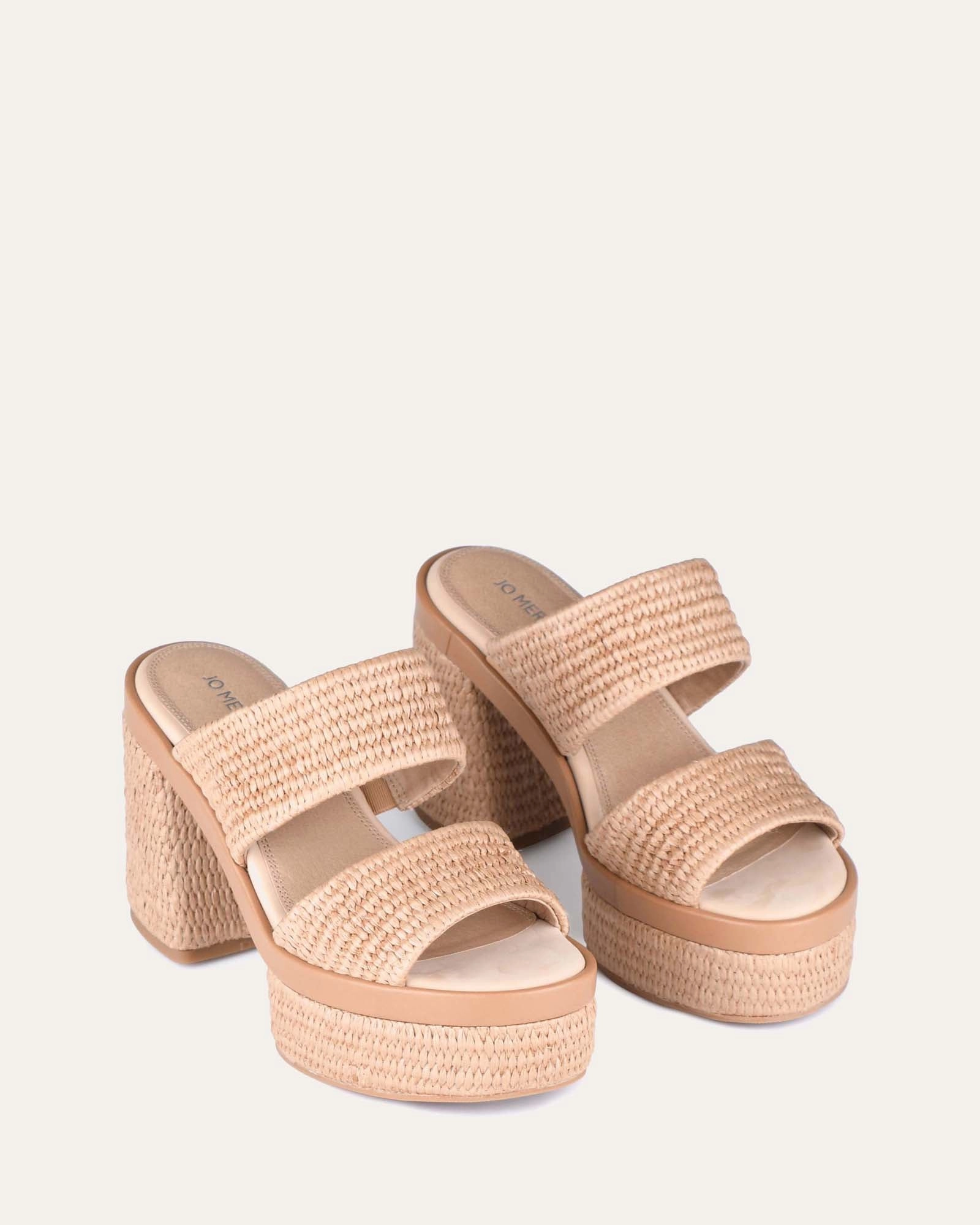 Built For Today Ready To Flex Felicity High Heel Platform Sandals Tan Raffia