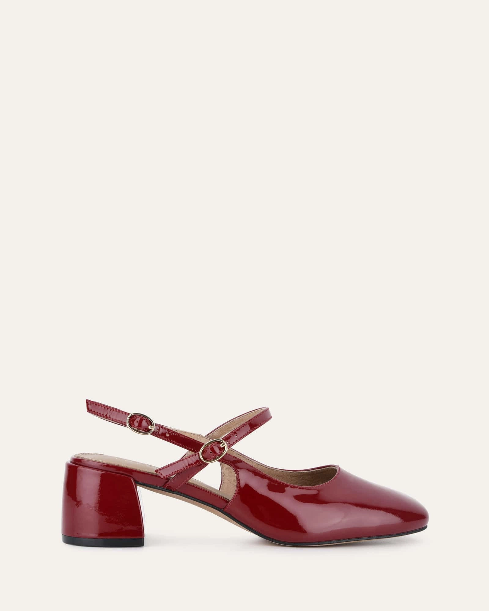 Understated Utility Everyday Innovation Jenna Low Heels Ruby Red Patent