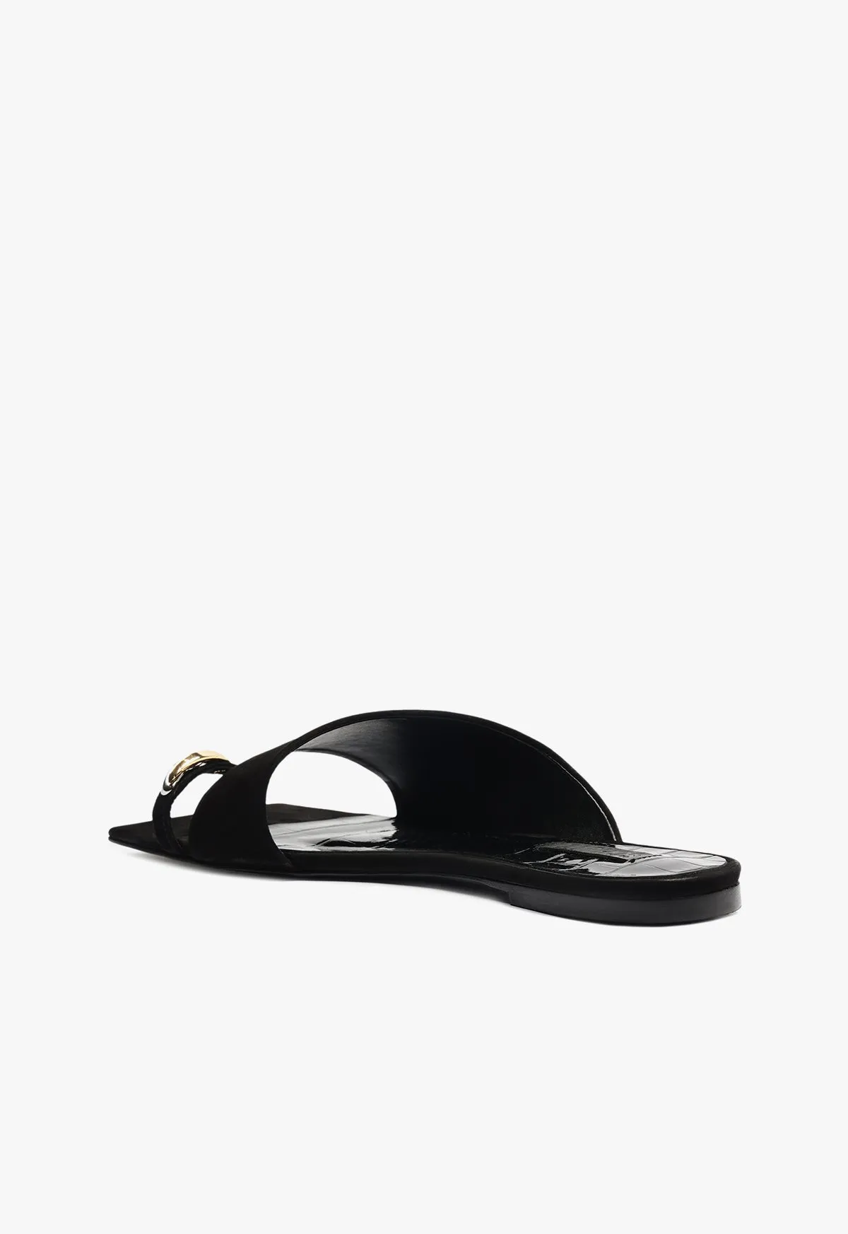 Jodie Black Leather Flat Sandal Freedom Dressed