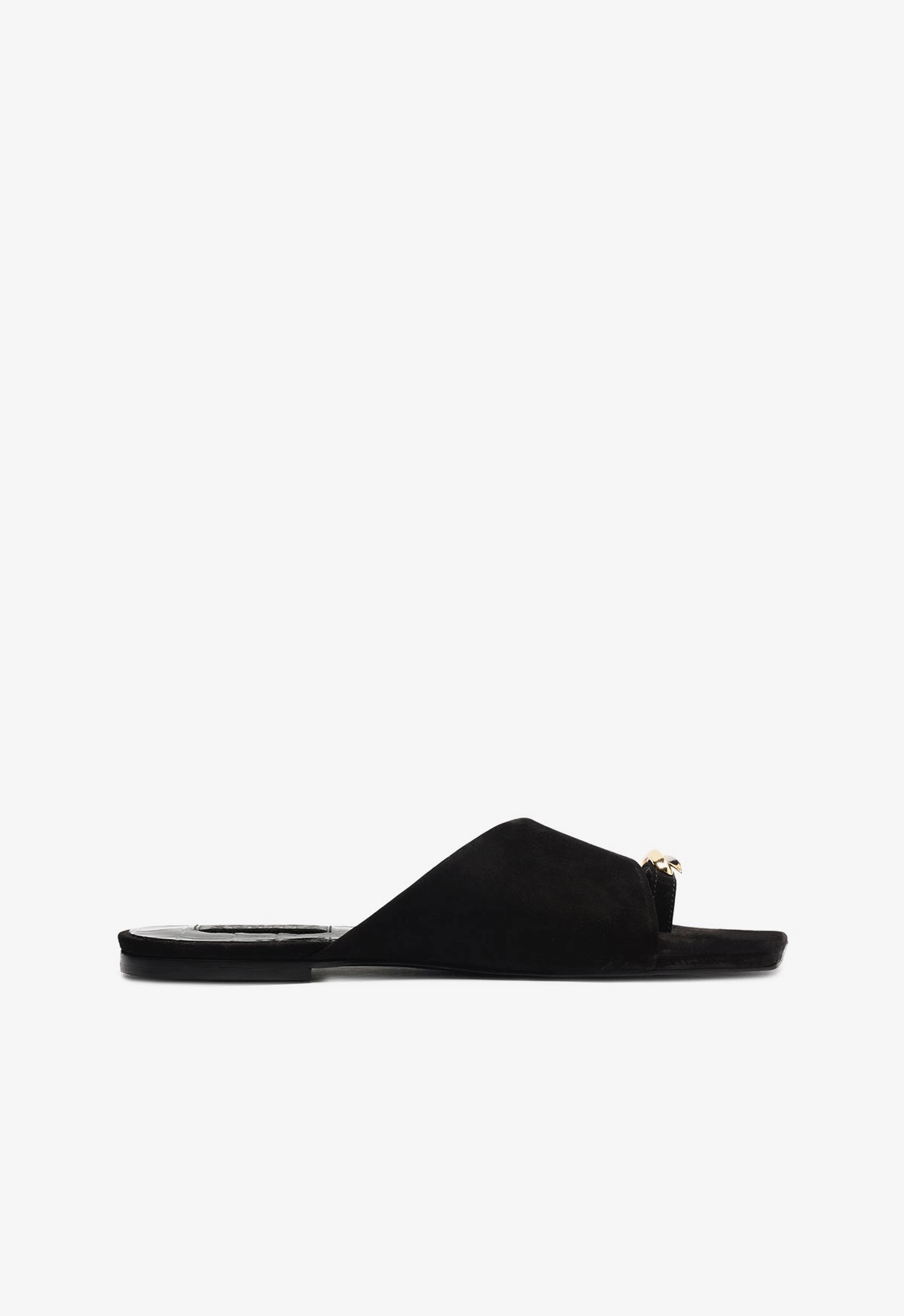 Modern Tone Jodie Black Leather Flat Sandal