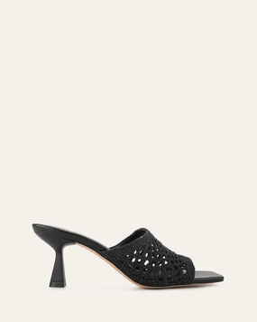 Jordyn Mid Heel Sandals Black Textile Refined Chill