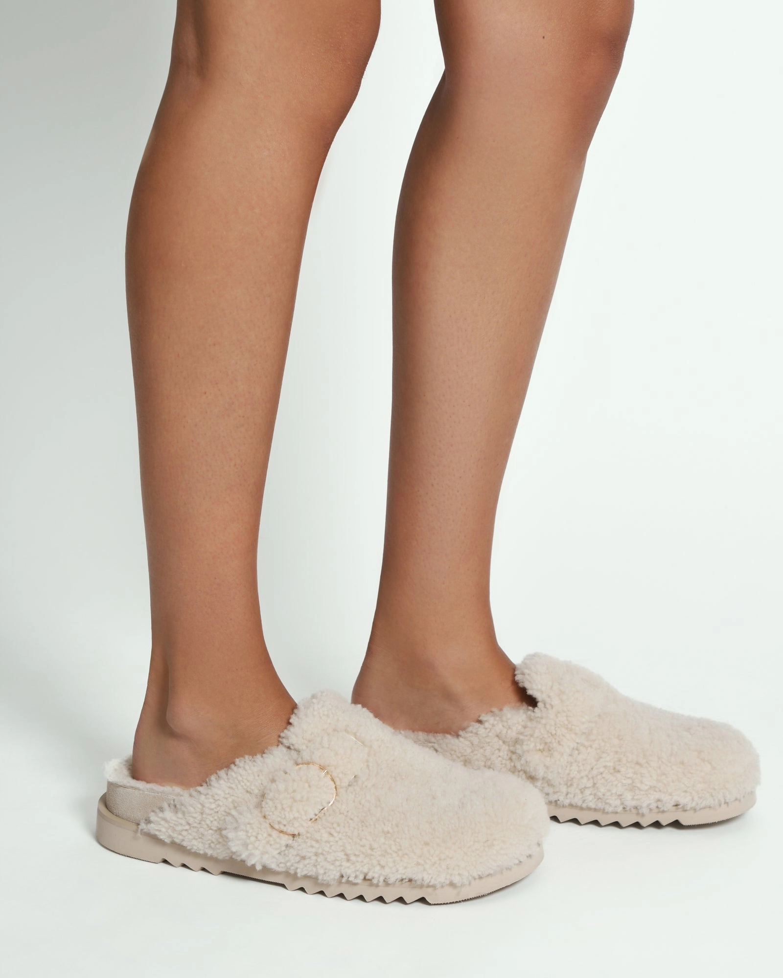 Junie Casual Flats Cream Shearling Quiet Vibe