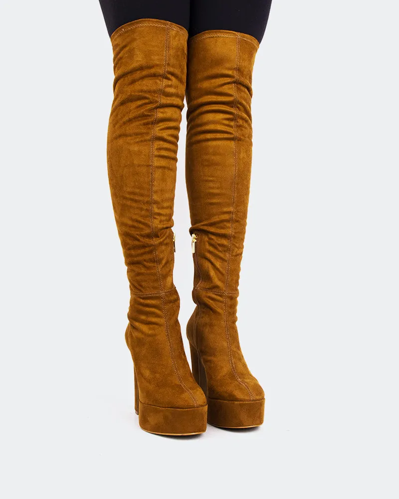 Kalaf Camel Suede Stretch Style Simplified Future-Ease