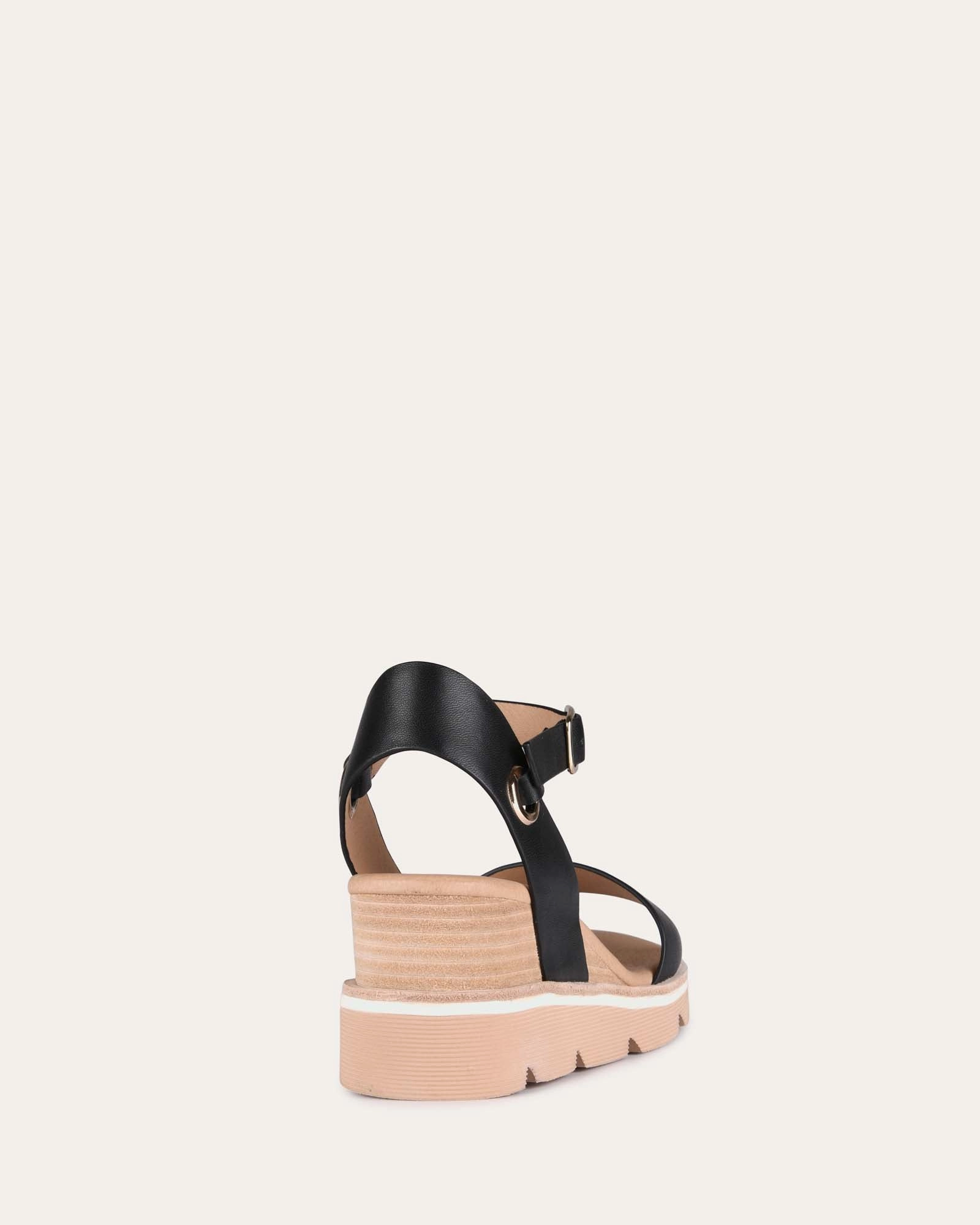Katie Mid Heel Wedge Sandals Black Leather Essential Gear Everyday Dynamism