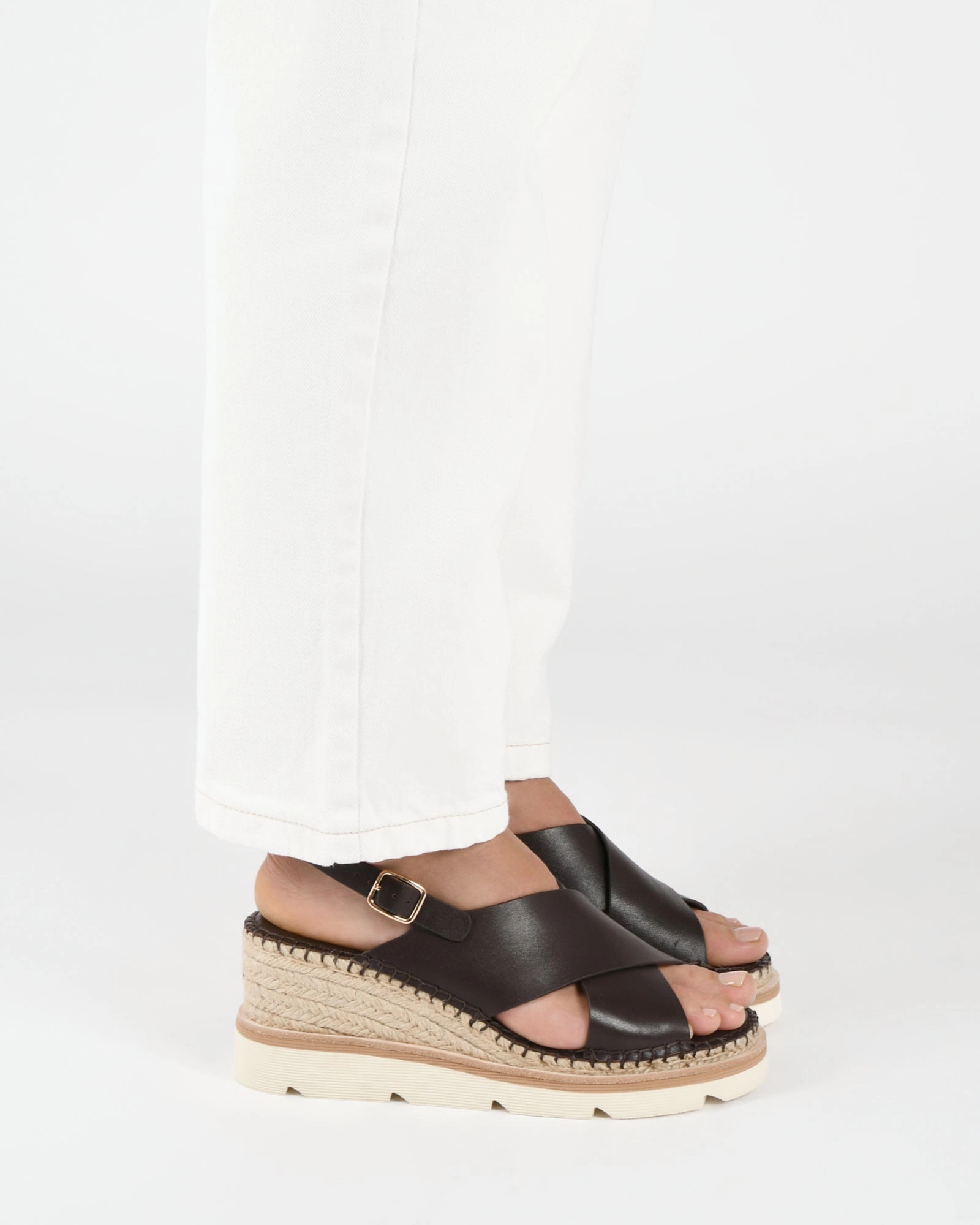 Layered City Kimberley Mid Wedge Sandals Bitter Choc Leather