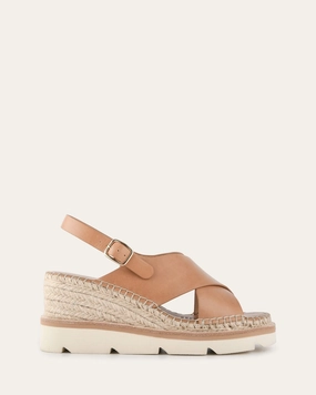 Kimberley Mid Wedge Sandals Tan Leather Designed For Pace
