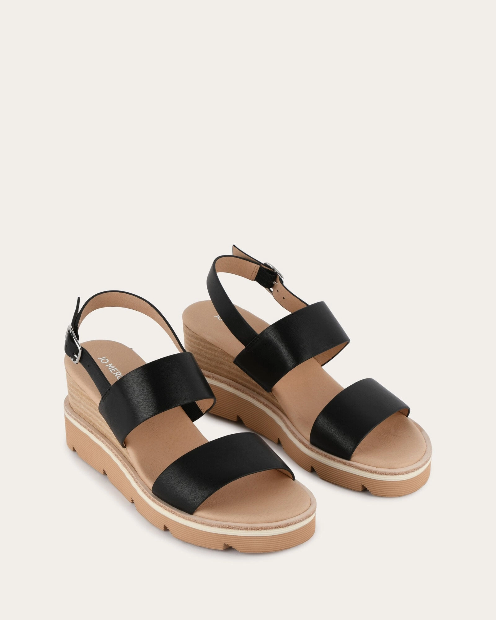 Kinney Wedge Sandal Black Leather Confident Minimal Live Refined