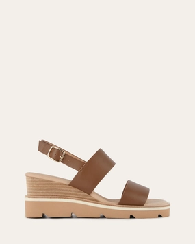 Streamlined Pieces Crafted Pulse Kinney Wedge Sandal Dark Tan Leather