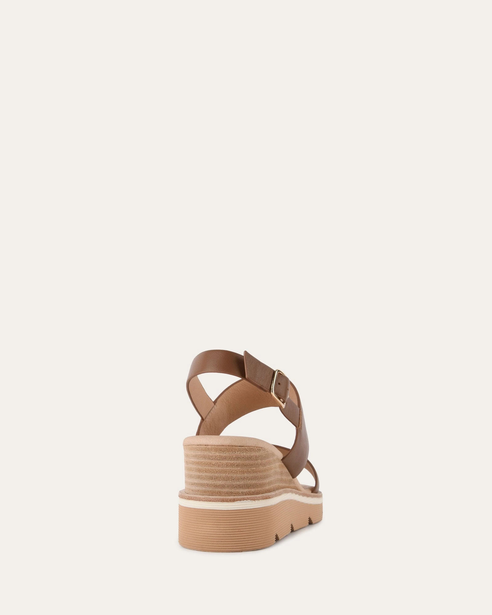 Kinney Wedge Sandal Dark Tan Leather Clean Profile Adapt-Fit Gear