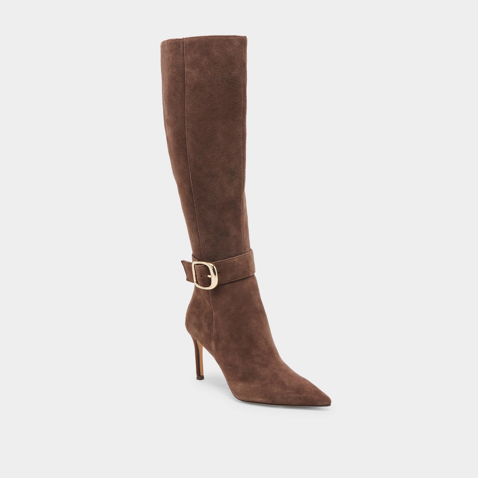 Kinzy Wide Calf Boots Dk Brown Suede Minimal Design Seamless Lifestyle