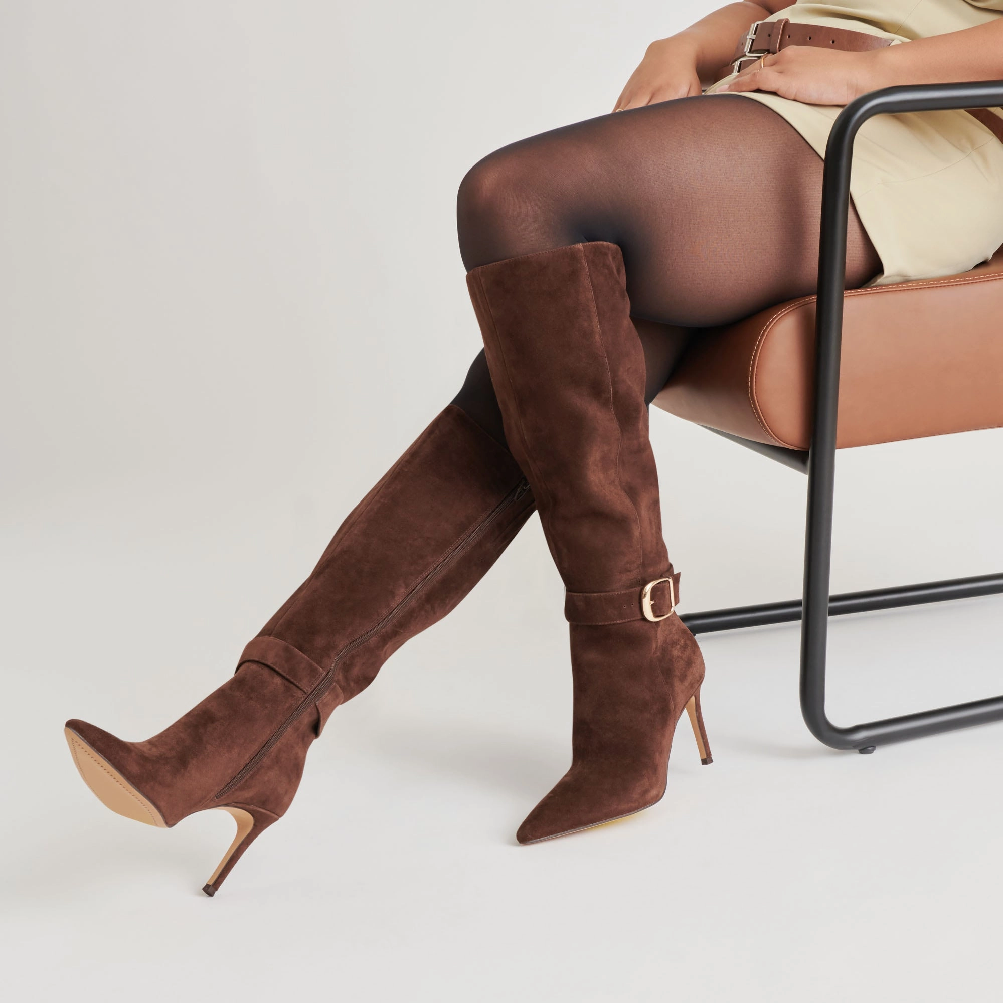 Kinzy Wide Calf Boots Dk Brown Suede Cool Fitwear