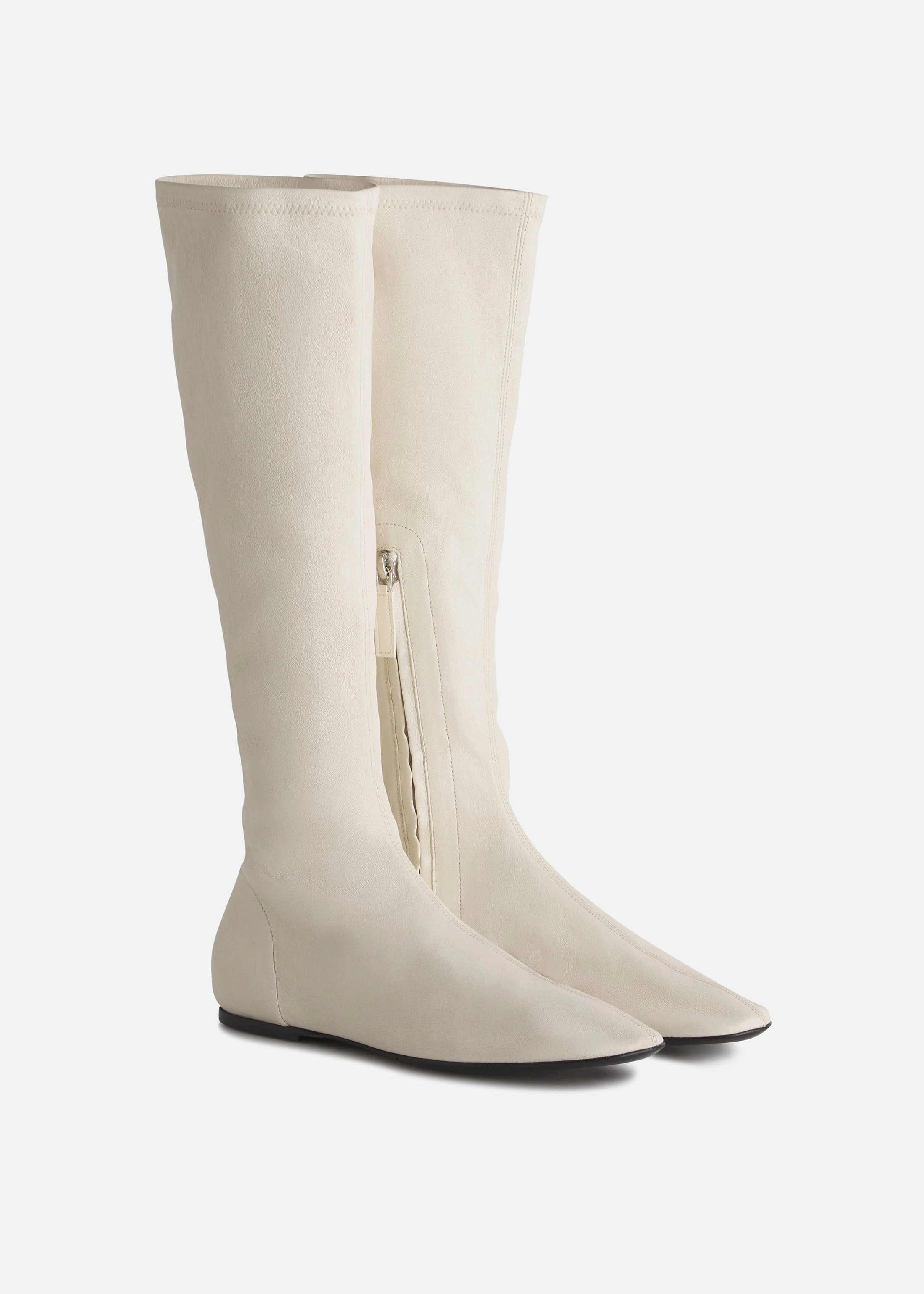 Optimized Outfit Stretch Leather Knee-High Bootie In Ivory