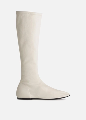 Simplify Style Stretch Leather Knee-High Bootie In Ivory