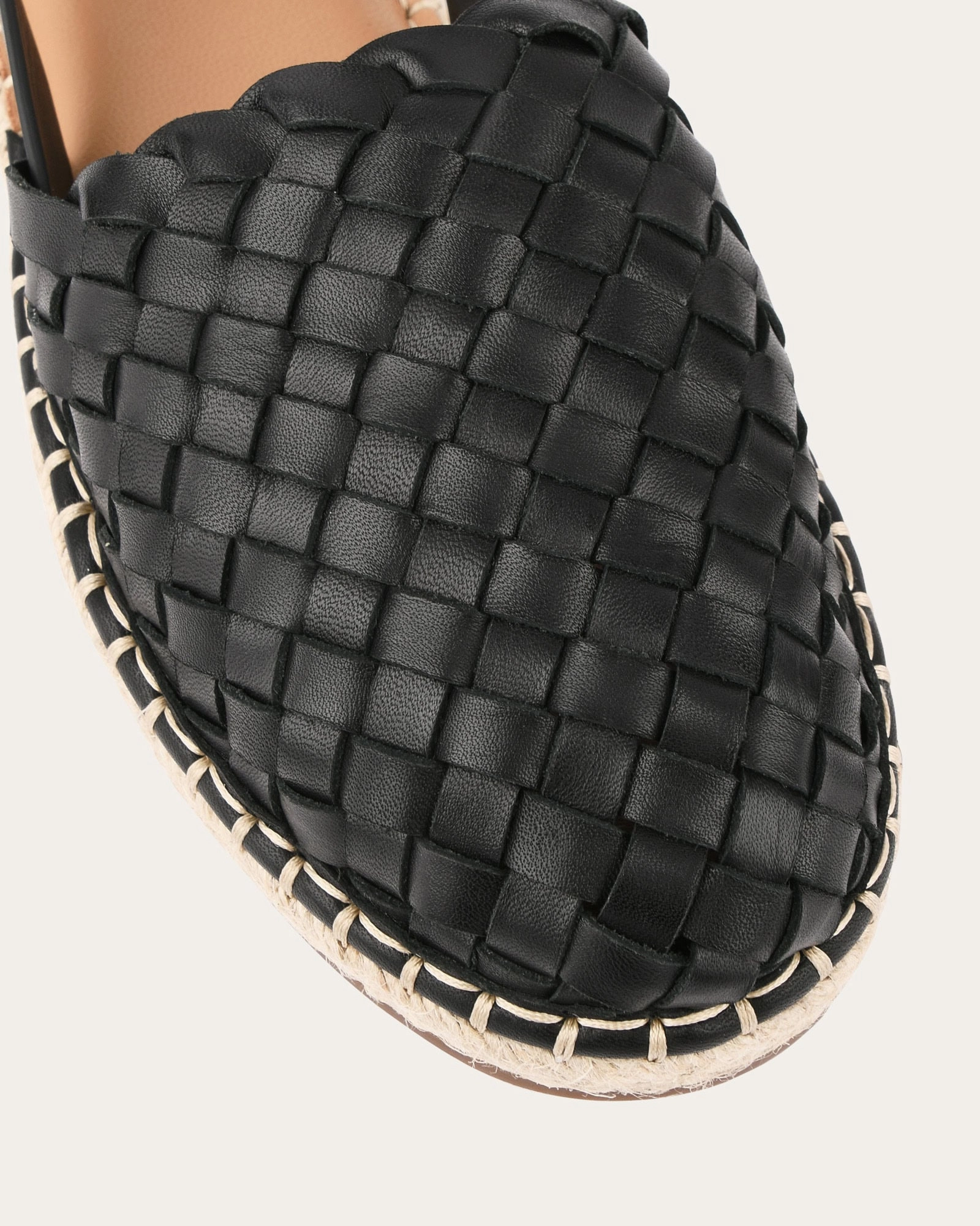 Opal Flat Espadrilles Black Leather Bold Minimal