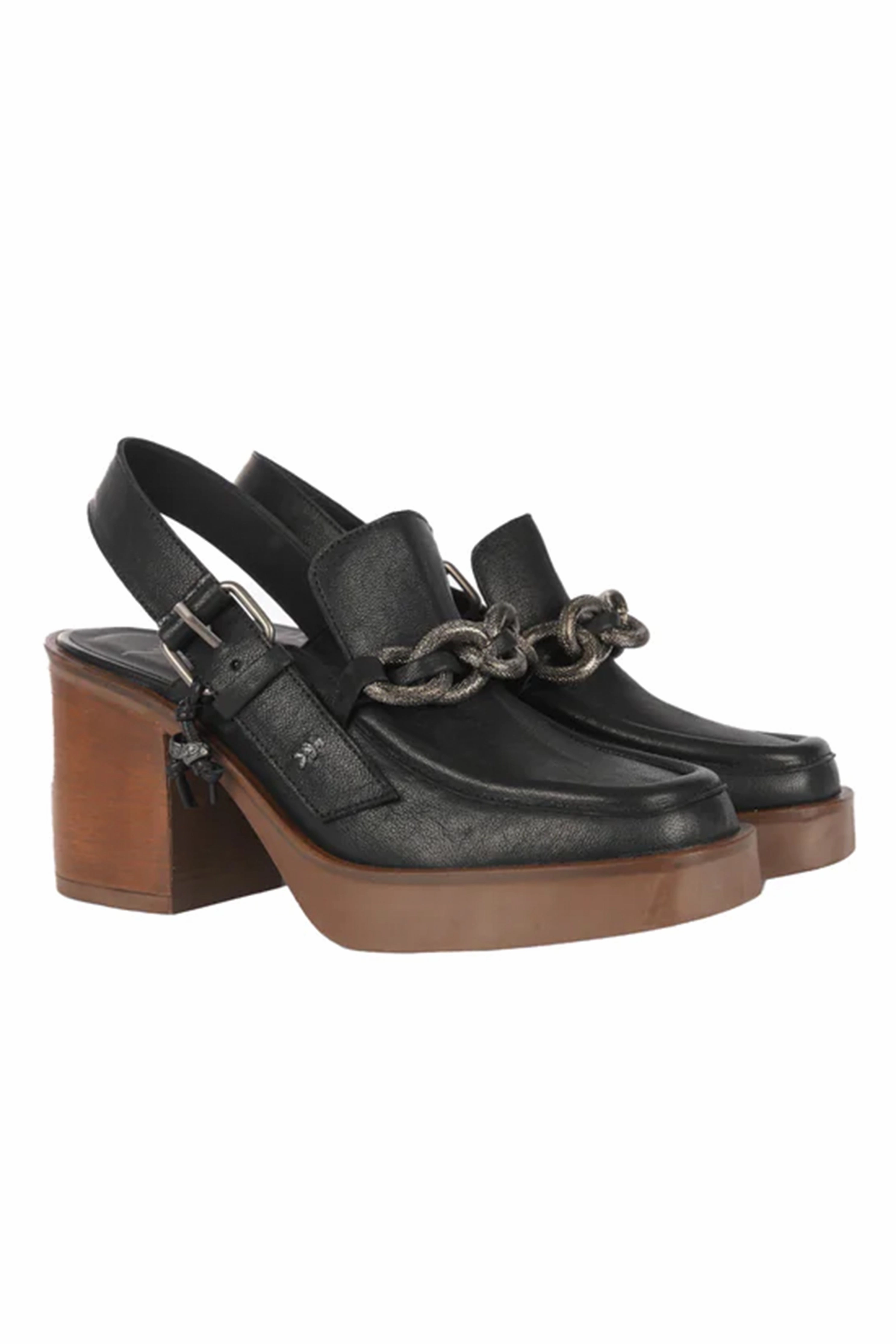 Leather Platform Moccasin Shoe In Old Iron Nero Dayflow Gear