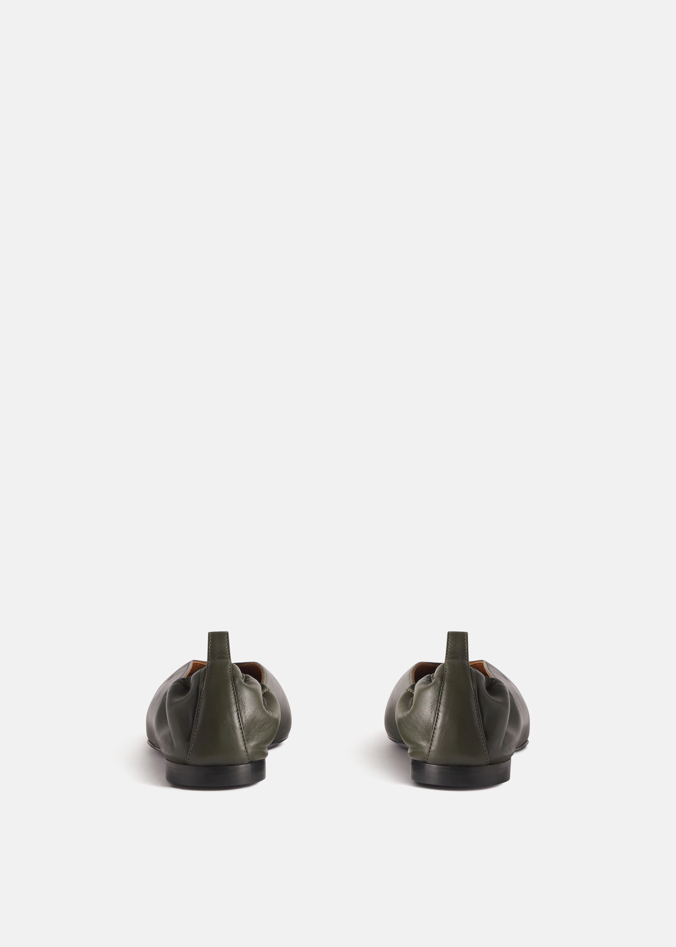 Effortless Utility Leather Ruched Back Pointed Flat In Olive