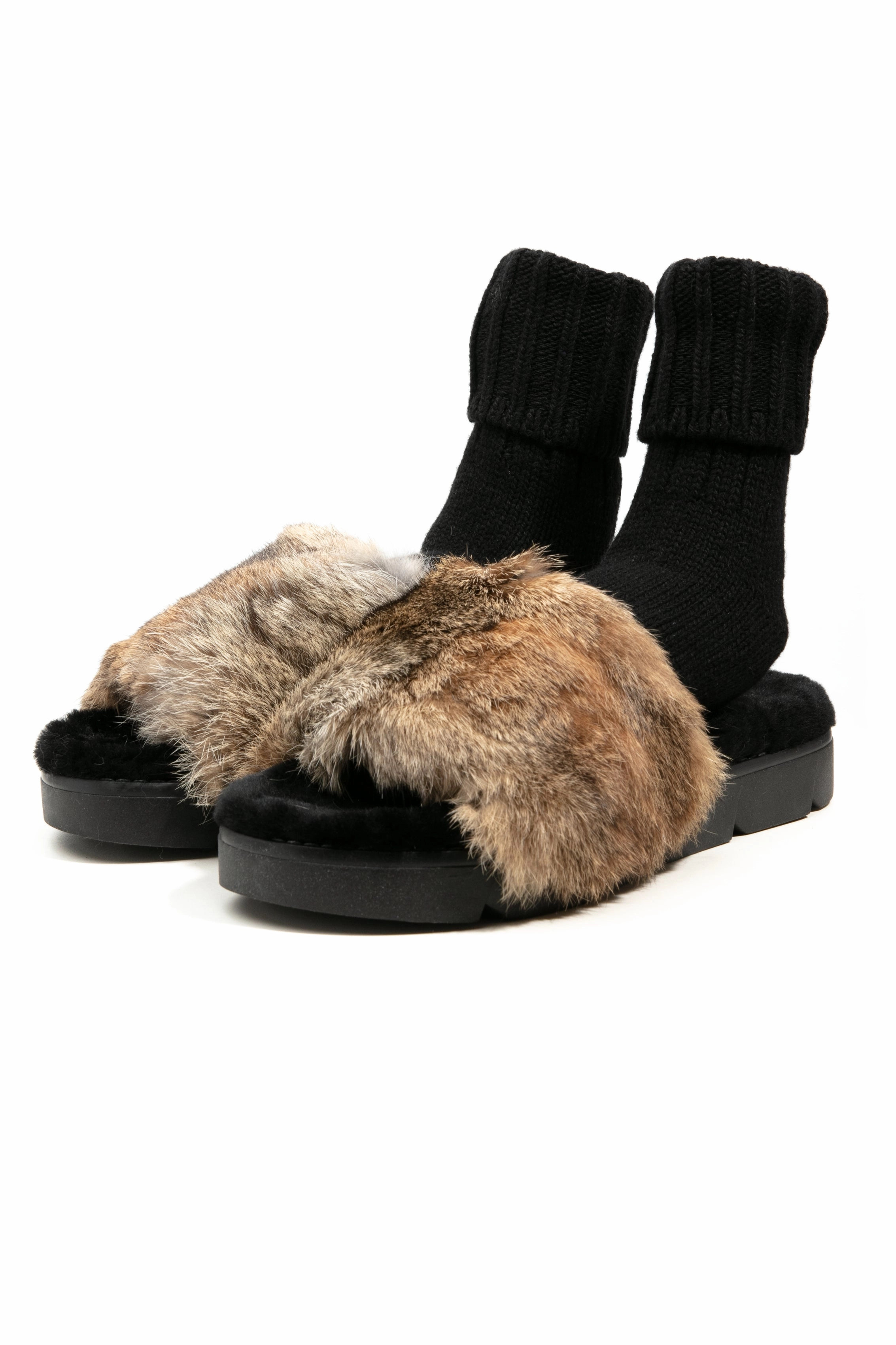 Fit-Flow Leather Slide With Fur In Renna