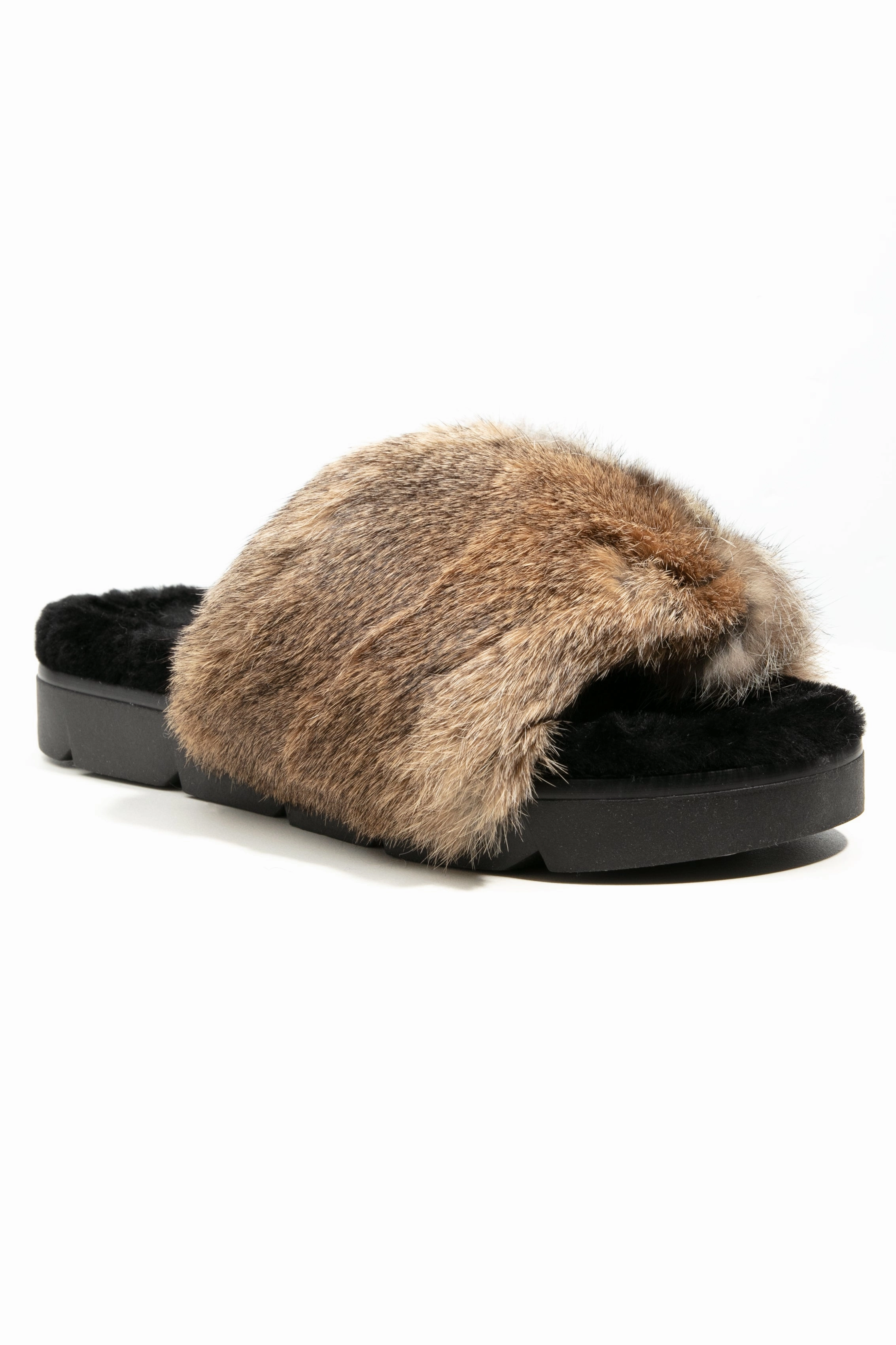 Leather Slide With Fur In Renna Move Clean Your Fit System
