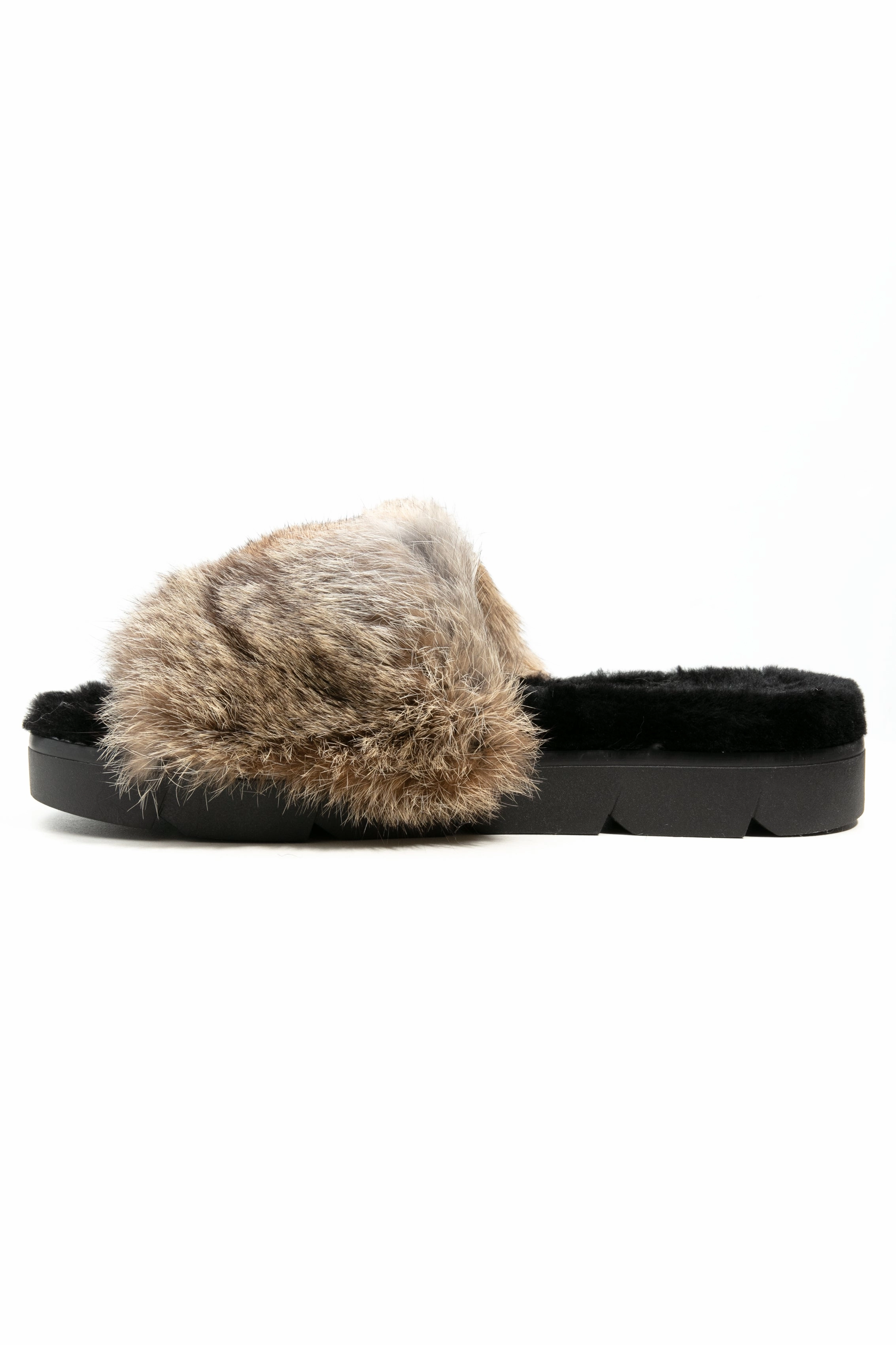 Leather Slide With Fur In Renna Dayflow Gear