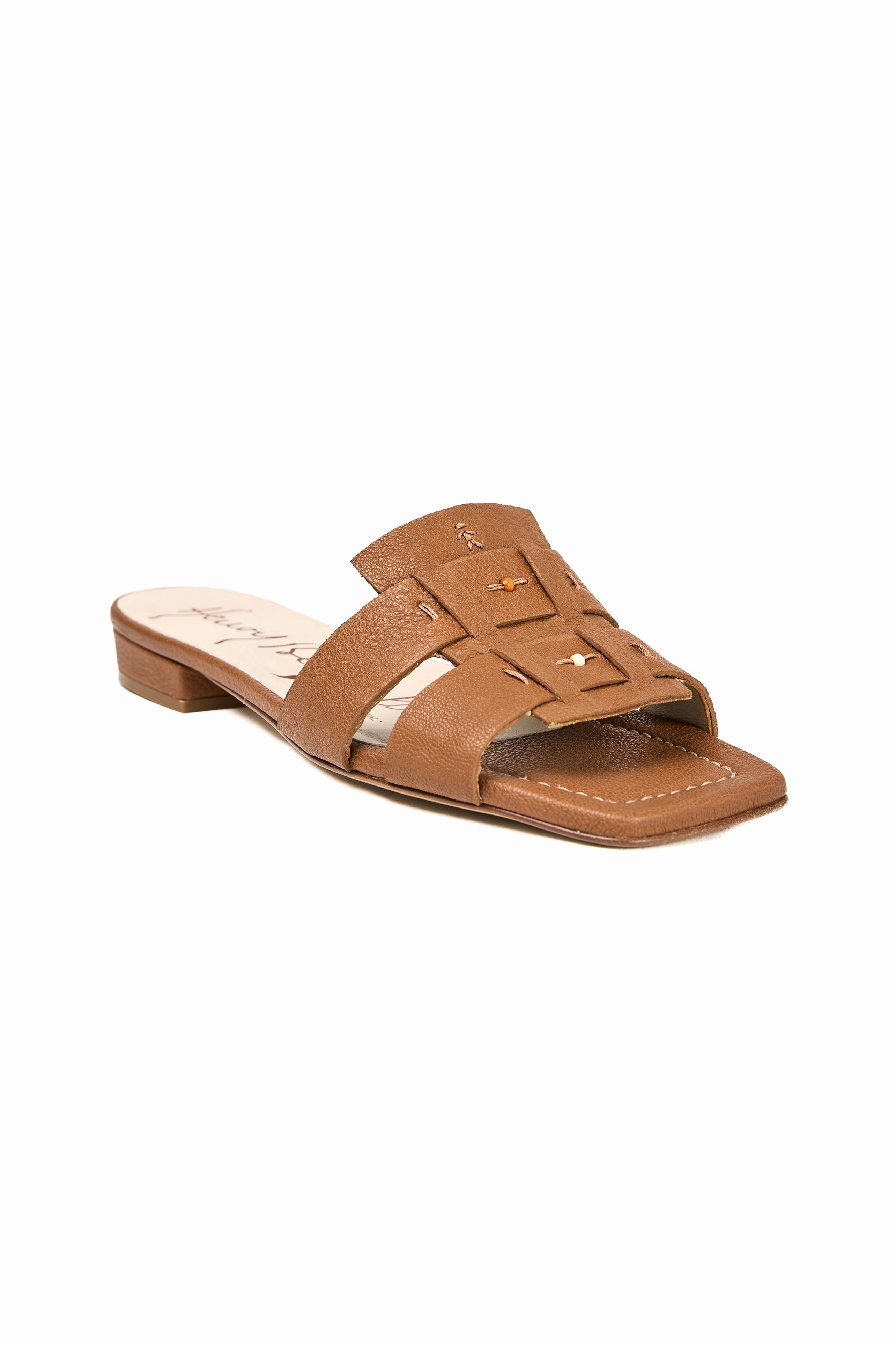 Edge-Layered Leather Slides In Martellato Cuoio