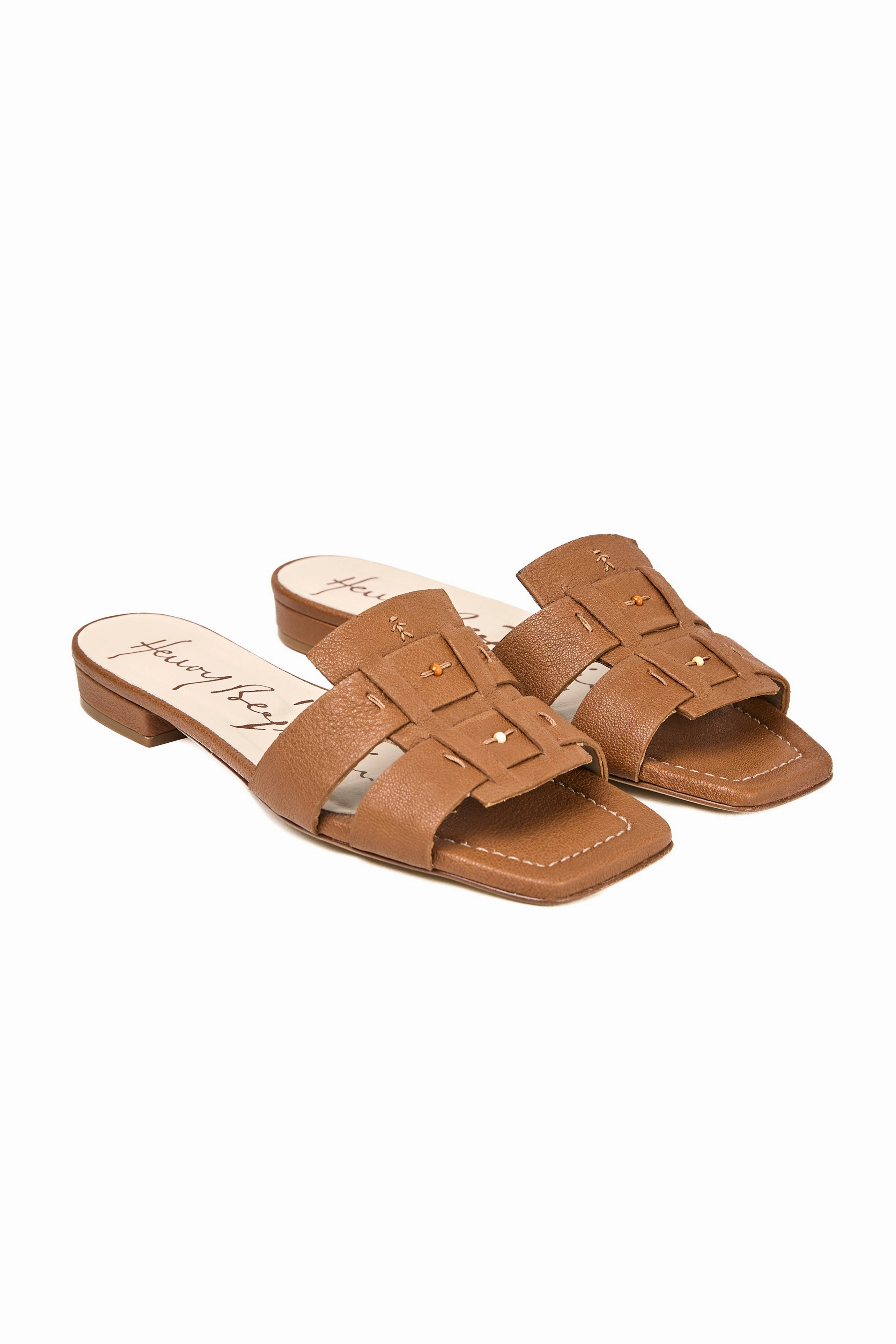 Crafted Fit Leather Slides In Martellato Cuoio