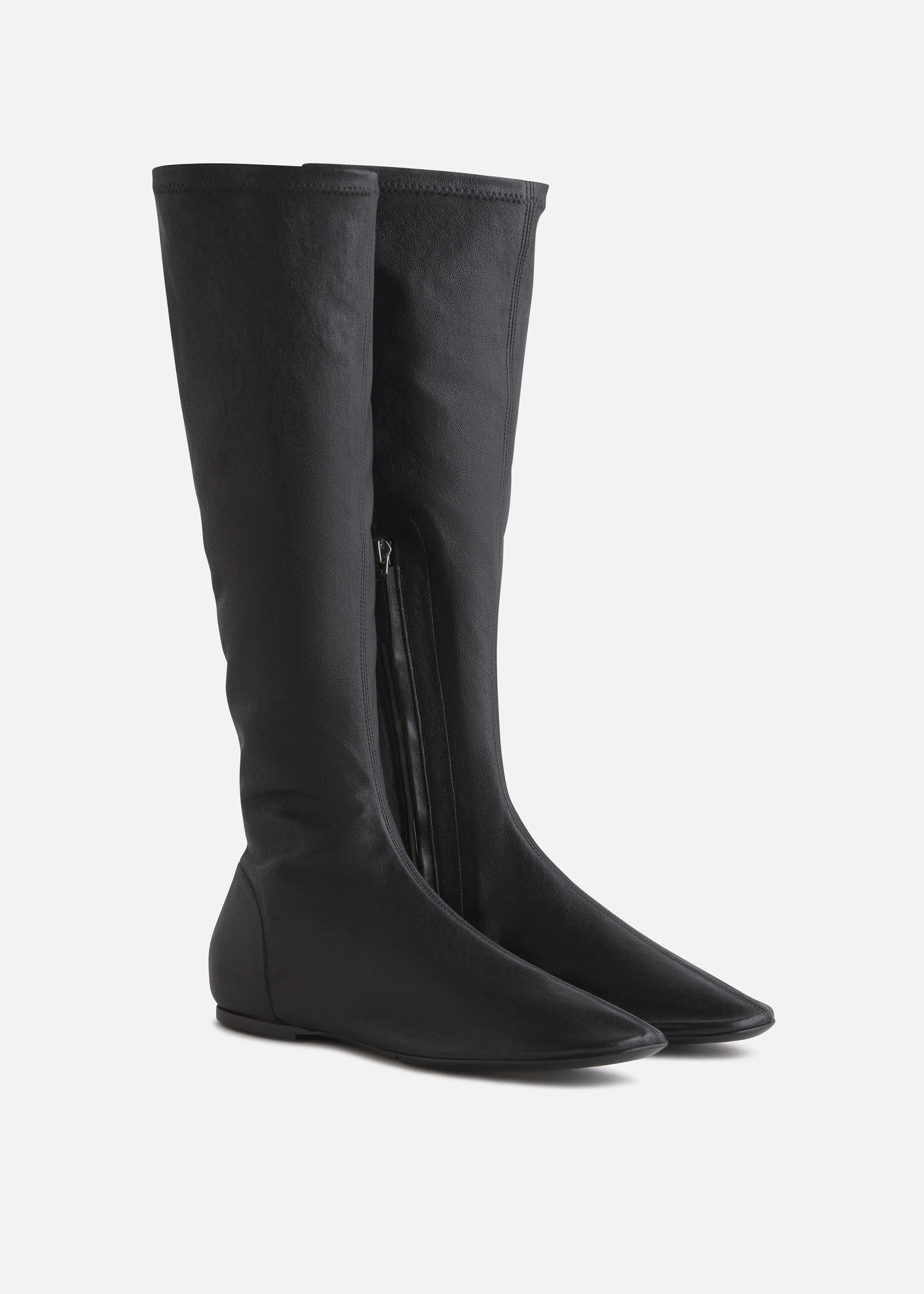 Stretch Leather Knee-High Bootie In Black Day-Built Fluid Motionwear