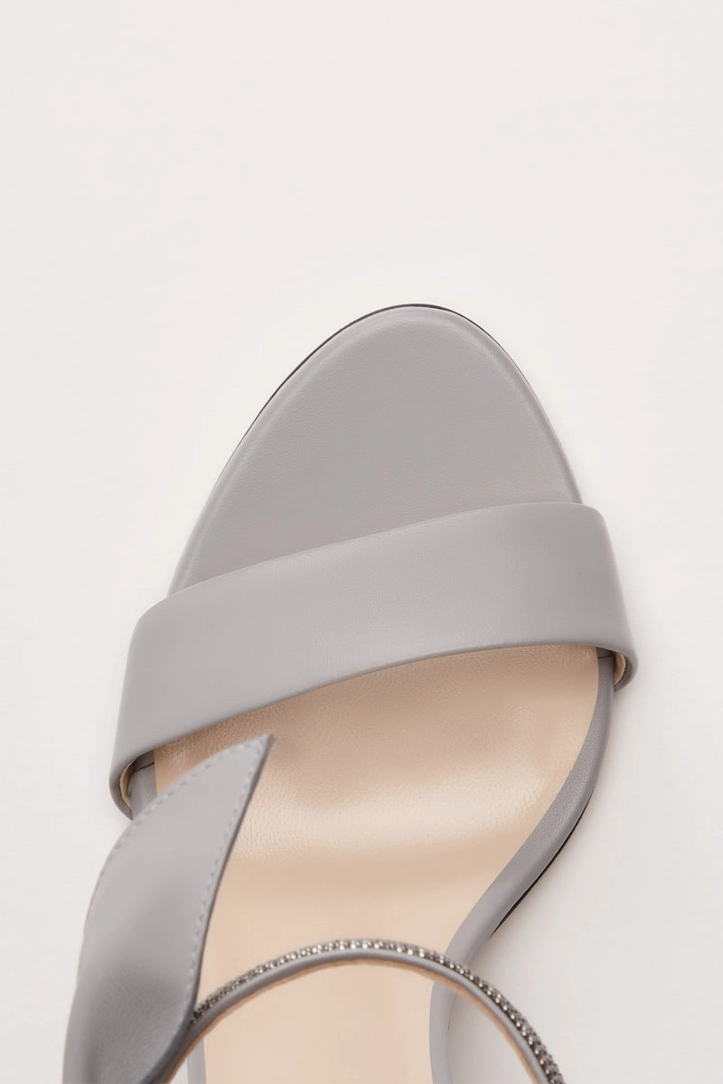 Premium Feel Ester Heeled Leather Sandals In Rock Grey