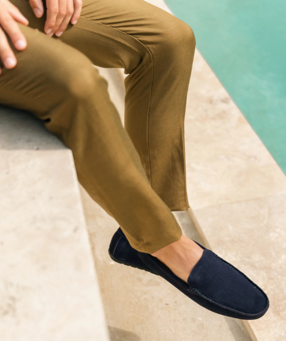 Dandy Navy Blue Suede Calfskin Moccasin Designed With Flow