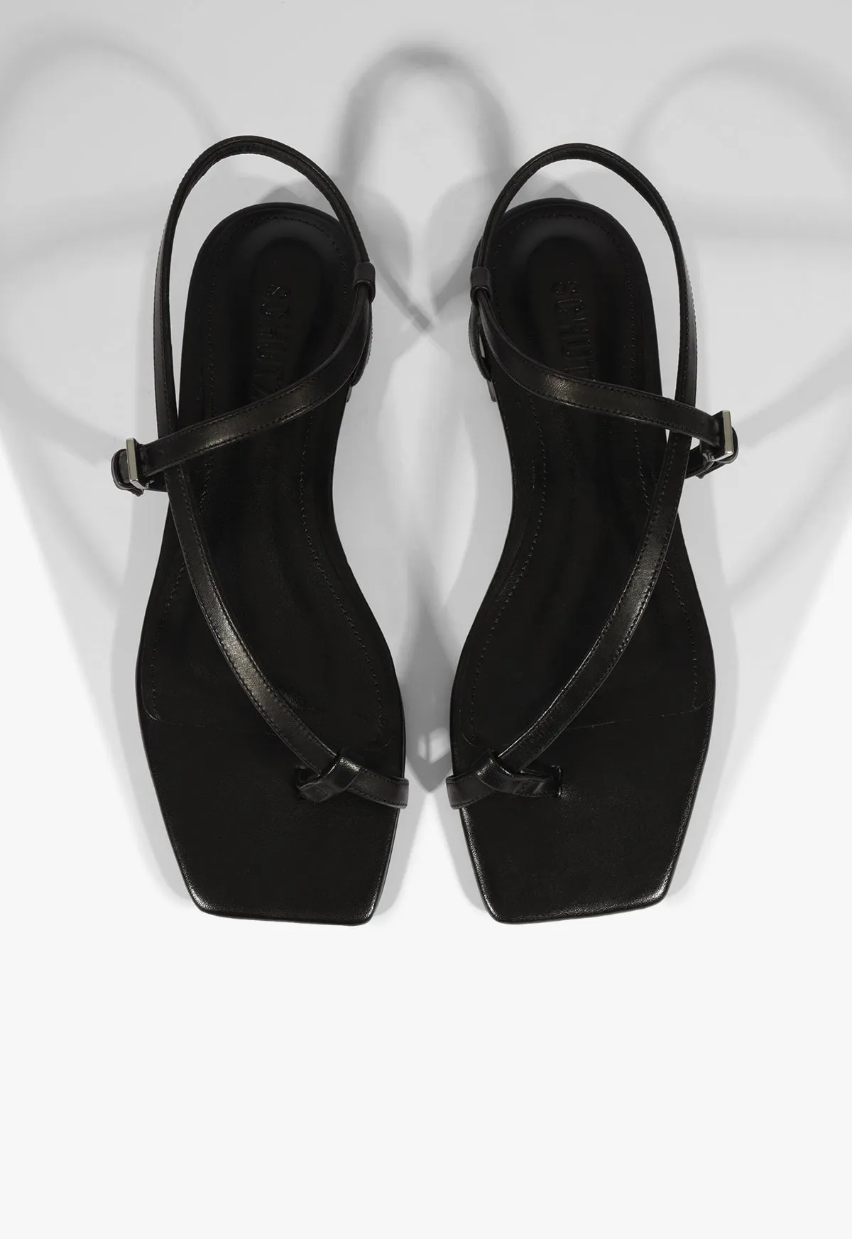 Lisa Black Leather Flat Sandal Subtle Evolution Streamlined By Design