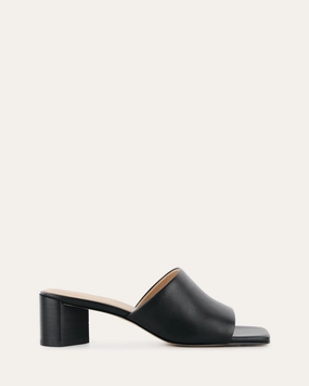 Herbie Mid Heel Sandals Black Leather Simplified Life